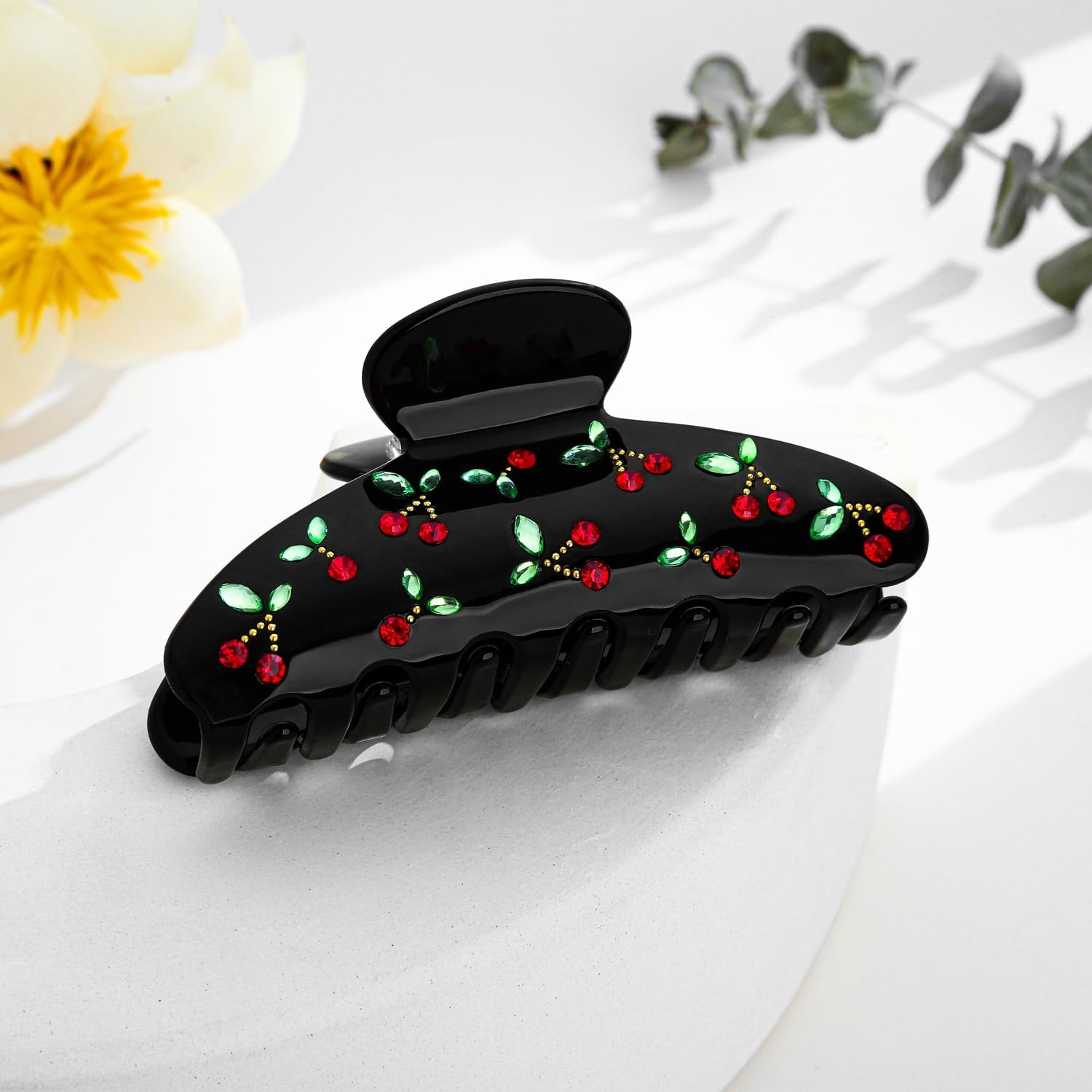 LILIE&WHITE Acrylic Hair Clips for Women Black Claw Clips with the Rhinestone Pattern in Red Cherry Hair Clip with Claw for Thick Hair Strong Hair Fix Claw Clips - Hc21221C image number 7