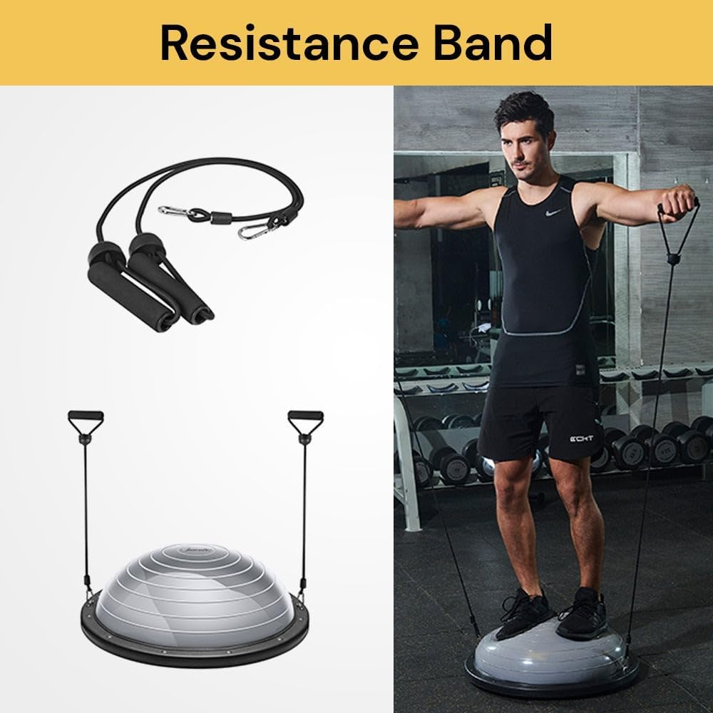 EZONEDEAL Balance Trainer Yoga Exercise Half Ball with Resistance Bands and Foot Pump for Pilates Fitness Home Gym Workout Training Equipment Small Size, Grey image number 4