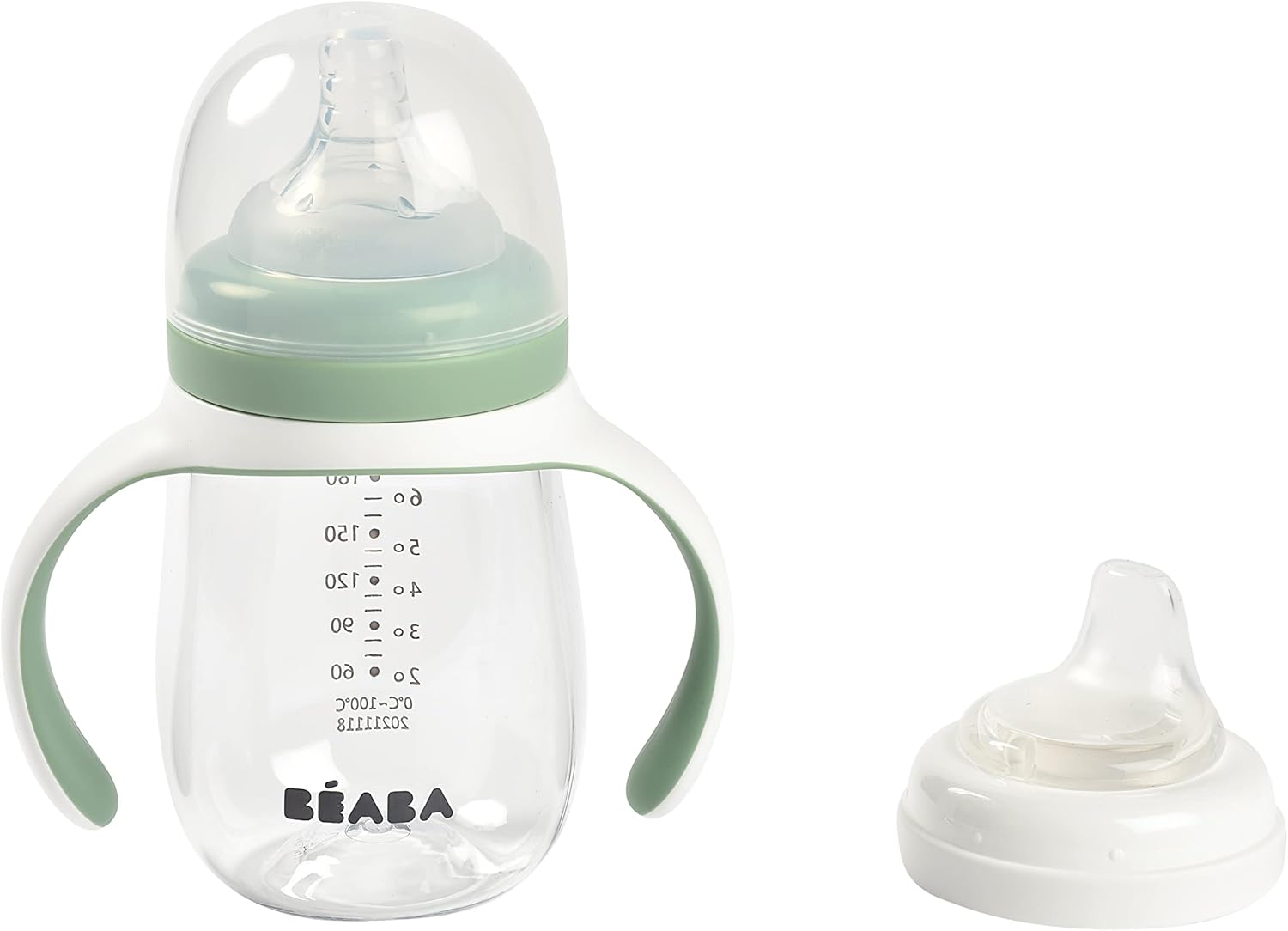 Beaba 2 in 1 Bottle to Sippy Learning Cup, Sage Green, 210 Ml Capacity image number 3