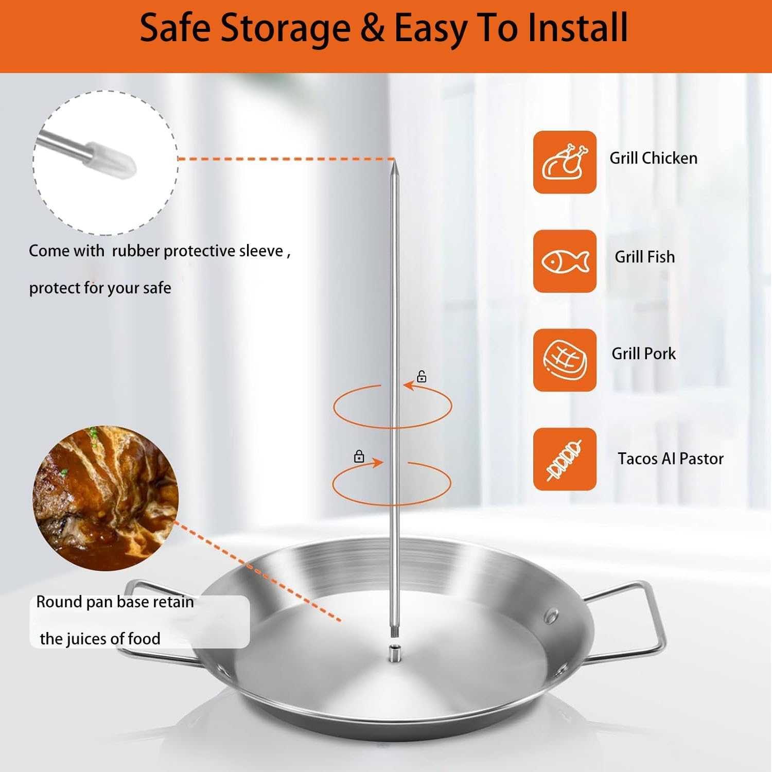 Vertical Skewer Grill, 304 Stainless Steel Vertical Skewer with 8/10/12Inch Roasting Sticks, Reusable Vertical Barbecue Rack Vertical Roasting Pans Grill Accessory for Picnic Kebabs image number 5