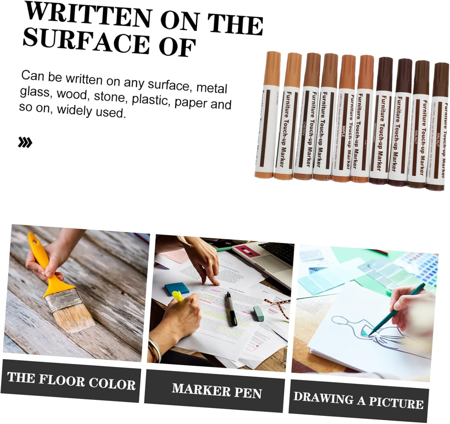 Baluue Wood Stains Repair Pens 10Pcs Set 1-5# Dual Pens Waterproof Furniture Touch-Up Markers for Scratch and Paint Repair on Wood Floor and Furniture Supplies image number 2