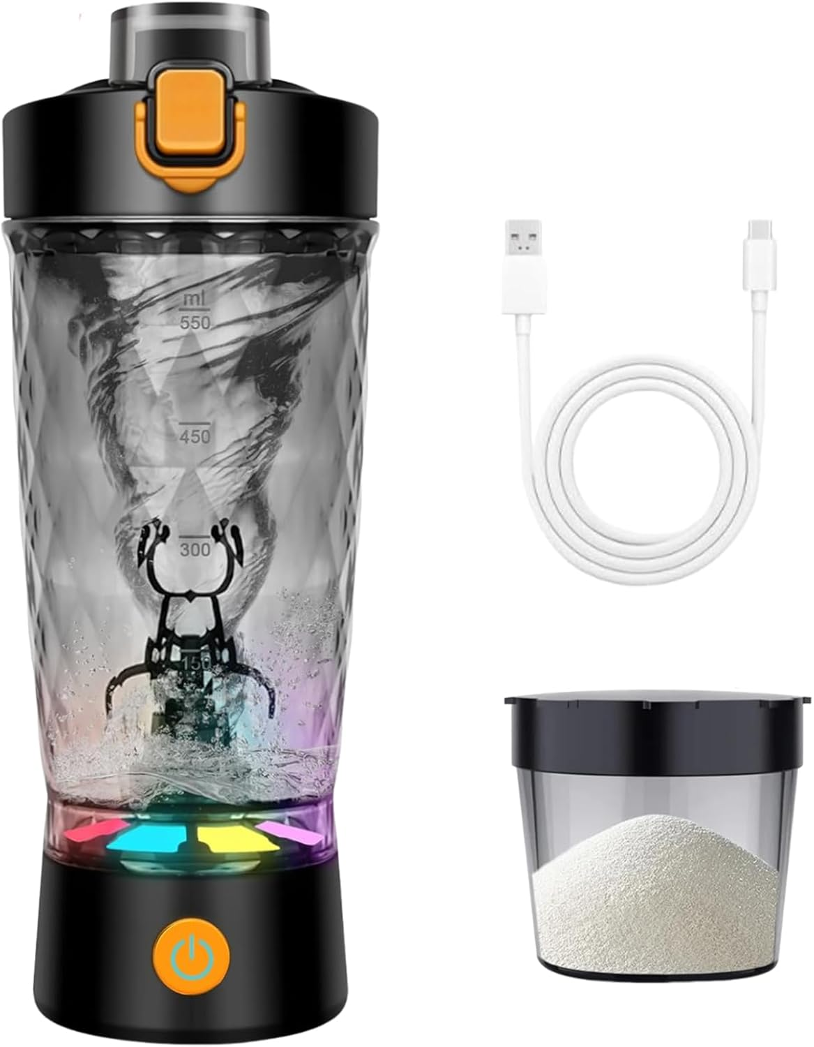 Electric Protein Shaker Bottle with Storage Box, USB Rechargeable Shaker Cups for Protein Shakes, Portable Blender Cup, 24Oz (Black) image number 1