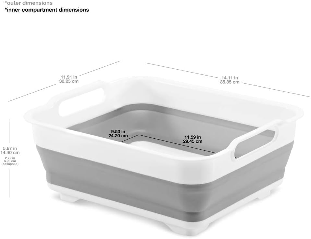 Madesmart Collapsible Dishwashing Basin with Handles, Plastic Pop-Up Dish Wash Basin for Kitchen Counters, Gray/White image number 2
