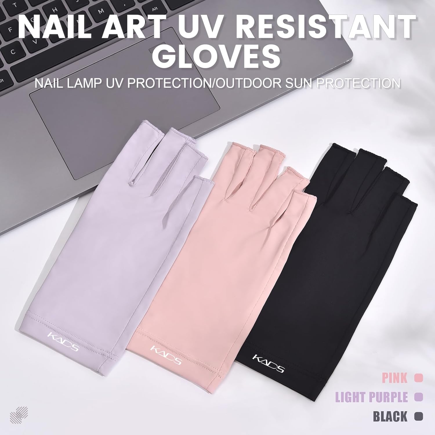 KADS Nail Art UV Resistant Gloves Black/Pink/Purple 3 Colors to Choose UPF100+ UV Resistant Gloves Nail Art Half Finger Gloves (Black) image number 1