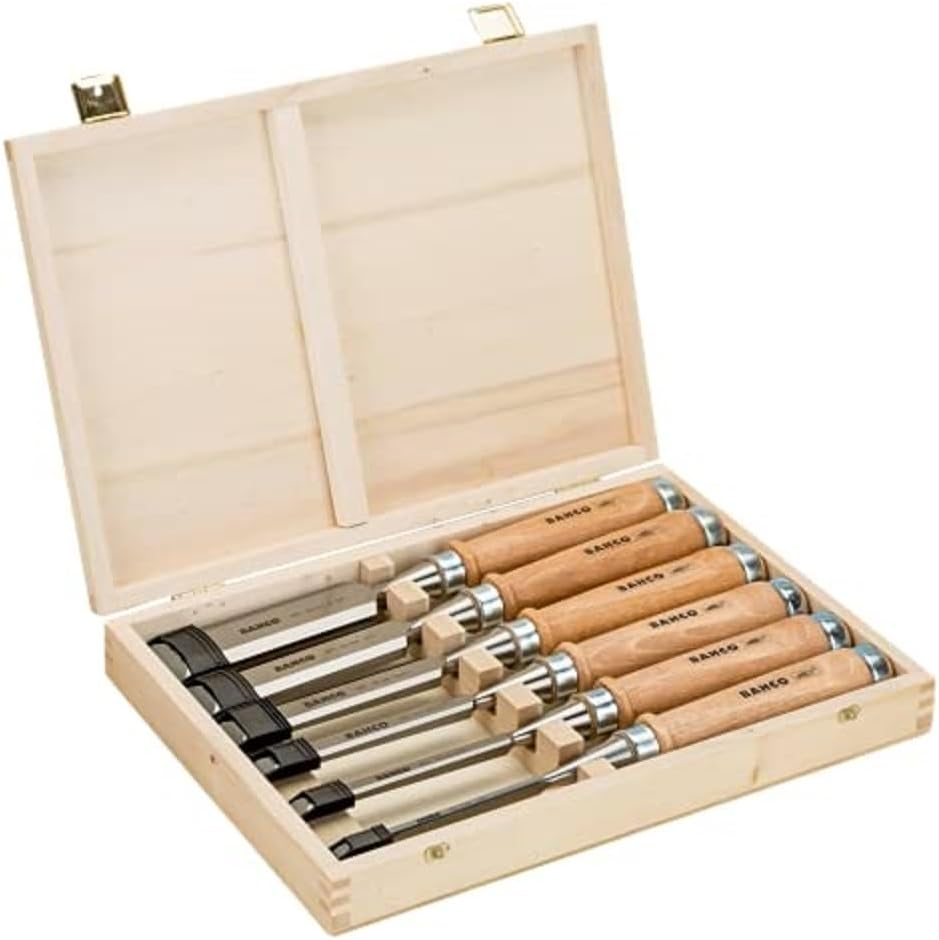 Bahco 424P-S6-EUR BH424P-S6-EUR Chisel in Wooden Box, Multi-Colour, 6/10/12/18/25/32 Mm, Set of 6 Pieces