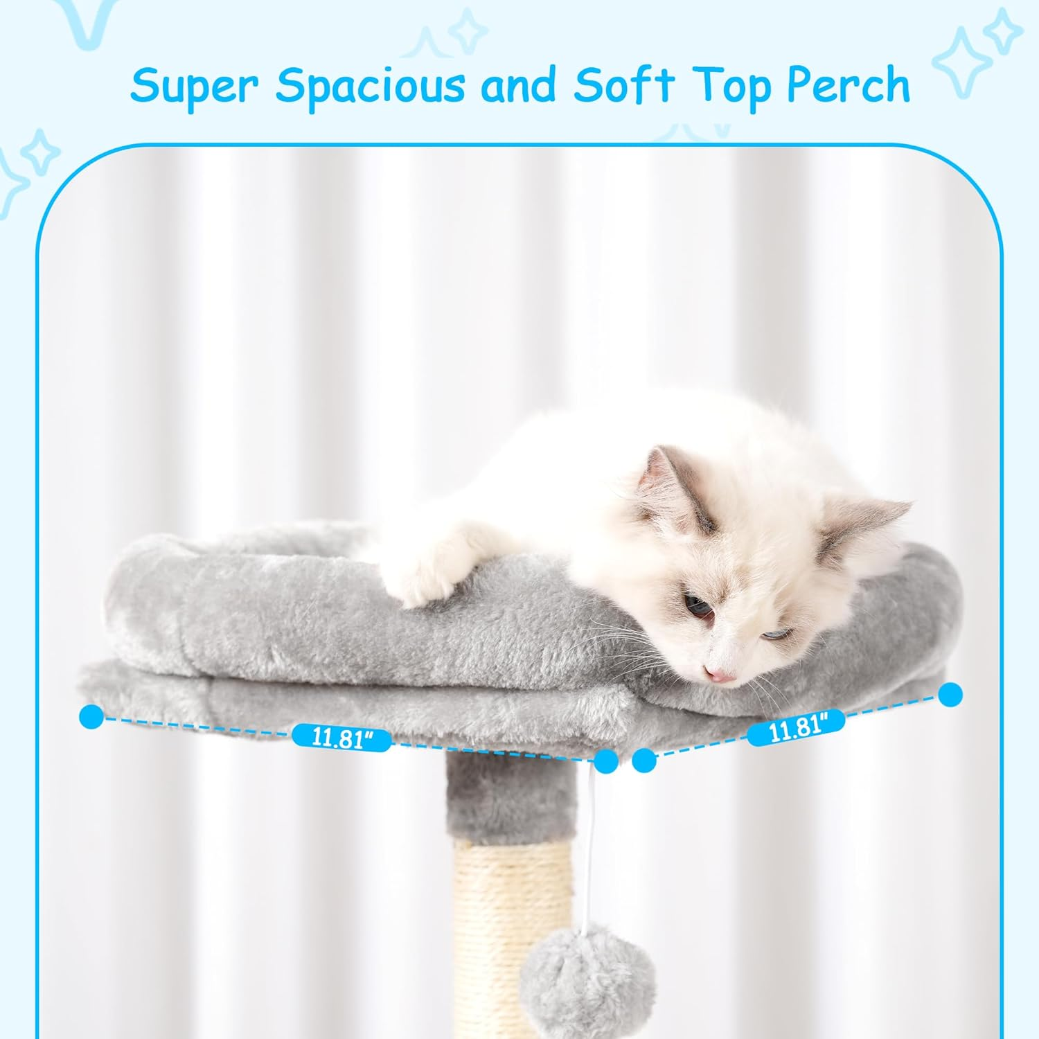 Hey-Brother Cat Tree, 42.5-Inches Cat Tower for Indoor Cats, Plush Multi-Level Kitten Cat Condo with Scratching Post,Ramp, Basket, Spacious Cat Cave, Hanging Ball, Light Gray MPJ007SW image number 2