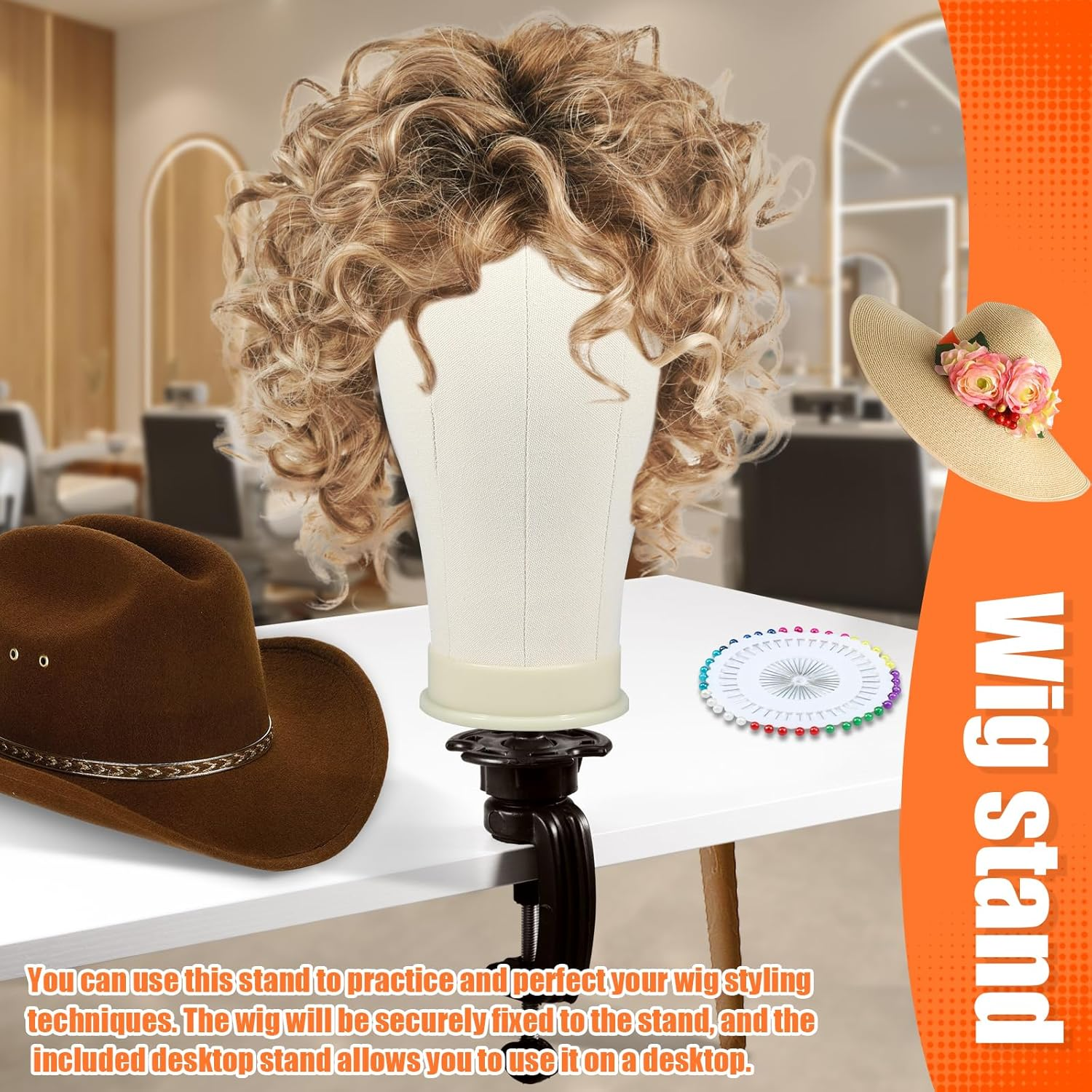 Enduring Head Wig for Styling, Cork Canvas Block Mannequin Head Wig Display Styling with Mount Hole, Easy to Stall Multipurpose Wig Styling Stand, Wig Making Kit for Cosplay Making Wigs Display (A) - C image number 2