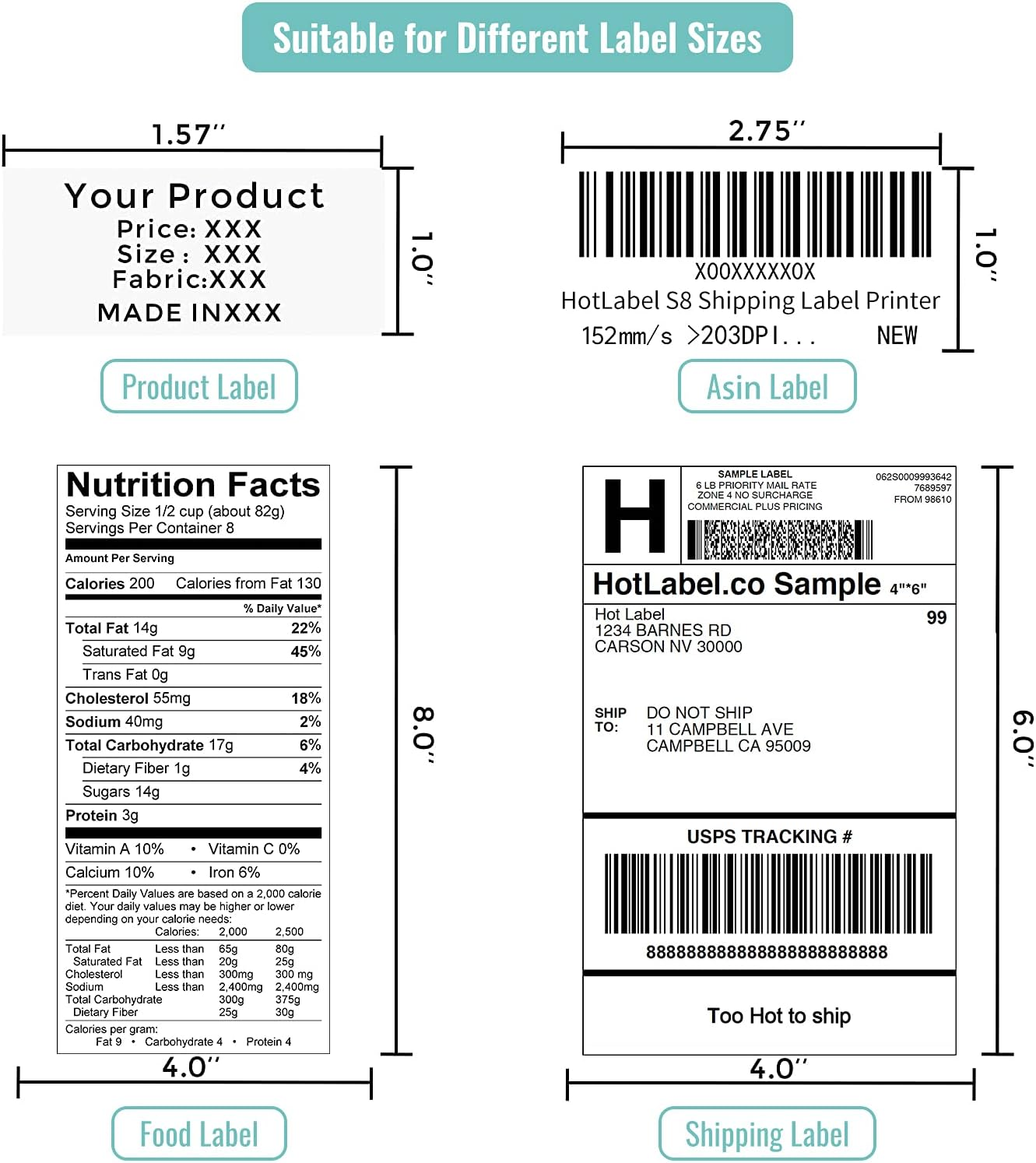 Hotlabel S8 Shipping Label Printer, 4X6 Direct Thermal Label Printer for Shipping Packages, Amazon Shopify Fedex USPS Product Barcode Sticker Maker Machine, Address Mailing Postage Labels image number 5