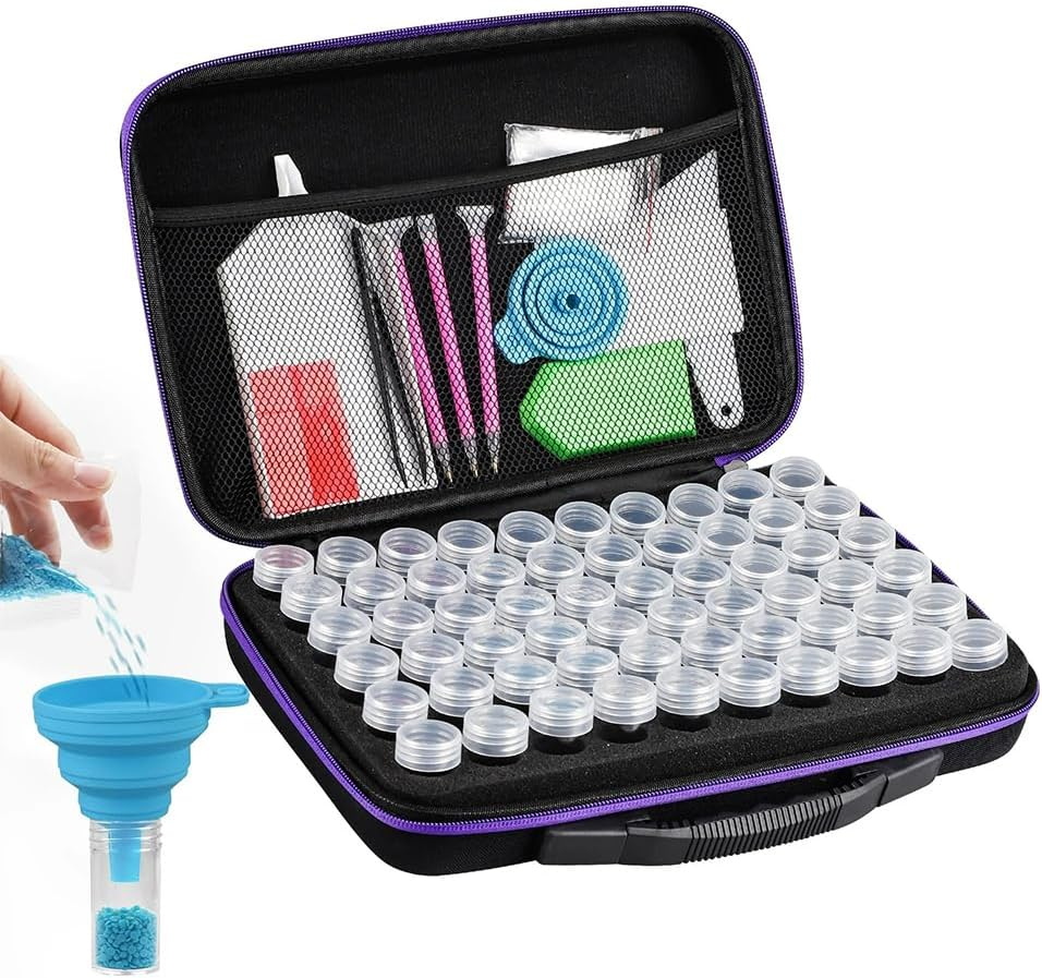 60 Grids Diamond Painting Storage Case with Tools &ndash; EVA Bead Organizer Box with Containers &ndash; Portable Kit for Rhinestones, Glitter, Crafts, Jewelry, Seeds, Makeup &ndash; 30 X 20 X 7.5 CM image number 1