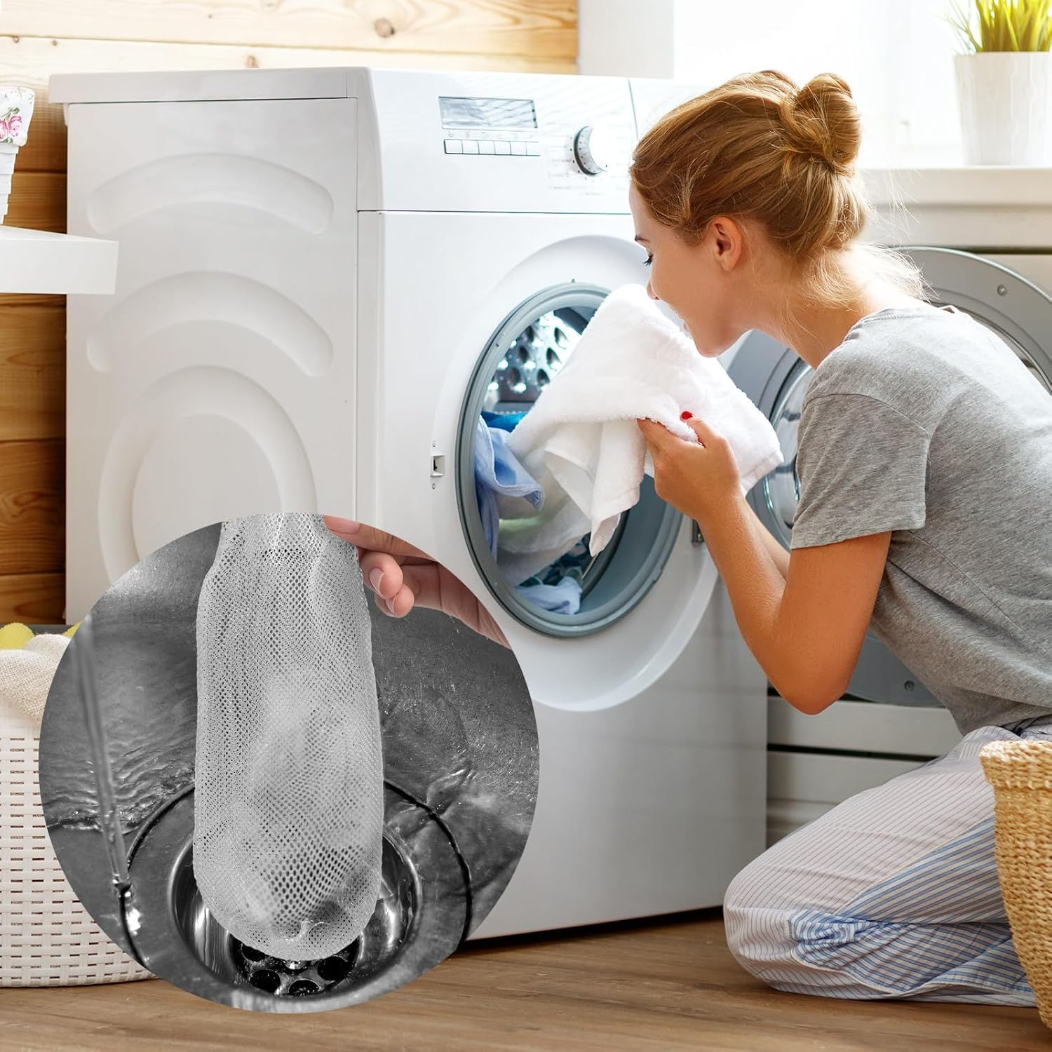 8Pcs Lint Traps for Washing Machine Hose, with 24Pcs Cable Ties Washer Lint Catch Nylon Mesh Lint Collector for Home Laundry Washing Machine Sink Drain Systems Hose Screen Filter (White) image number 2