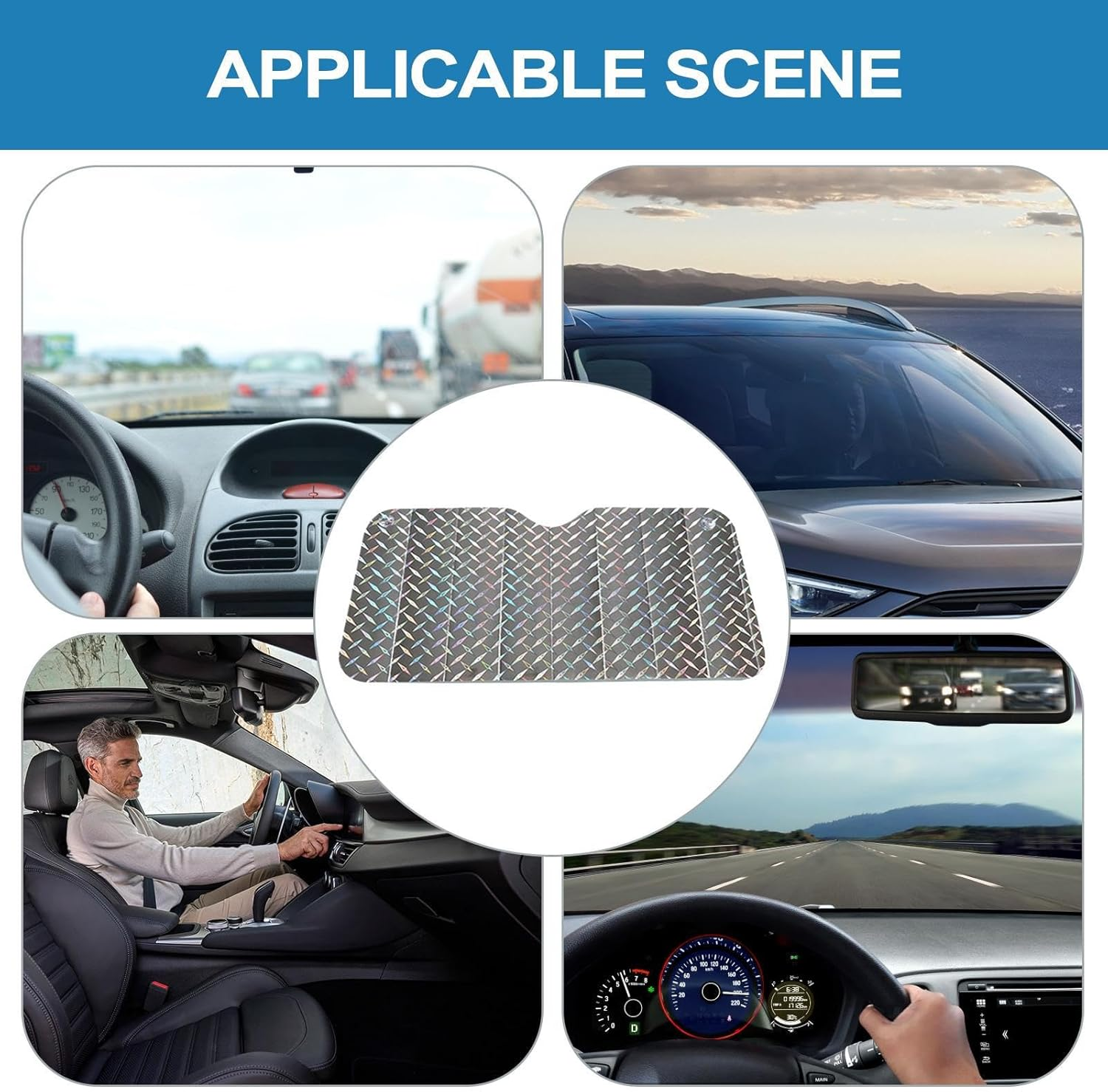Windshield Sun Shade - 130 X 60 Cm Sunshade for Car Windshield | Front Window Sun Shade | Block UV Rays and Heat for Auto | Vehicle Accessories | Automotive Interior Protection | Film, Cardboard, Foam image number 5