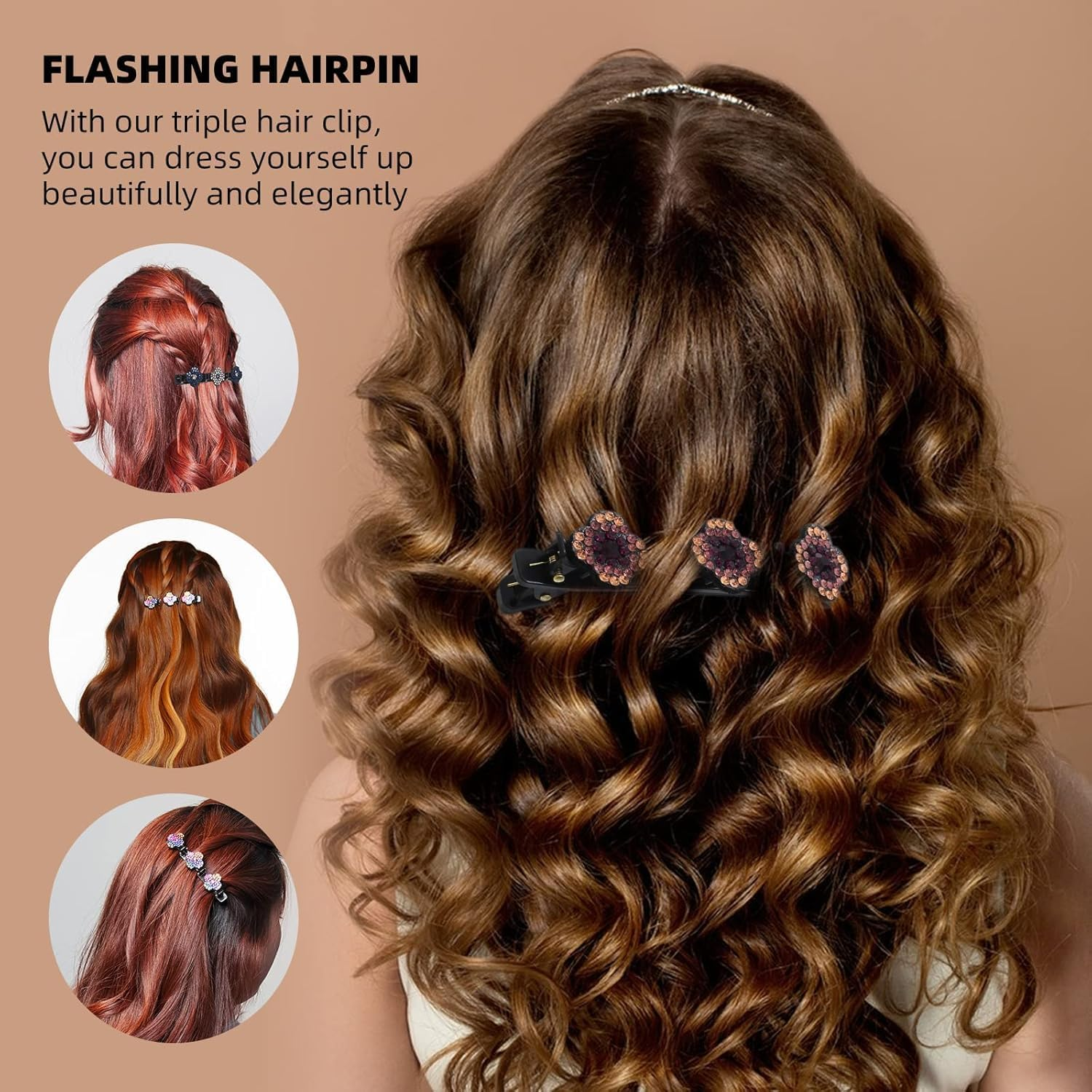 Braided Hair Clips, Sparkling Crystal Stone Braided Hair Clips, Braided Hair Clips for Women, Crystal Stone Braided Hair Clips for Thick Thin Hair Styling Sectioning (A+B+C, 12P) image number 3