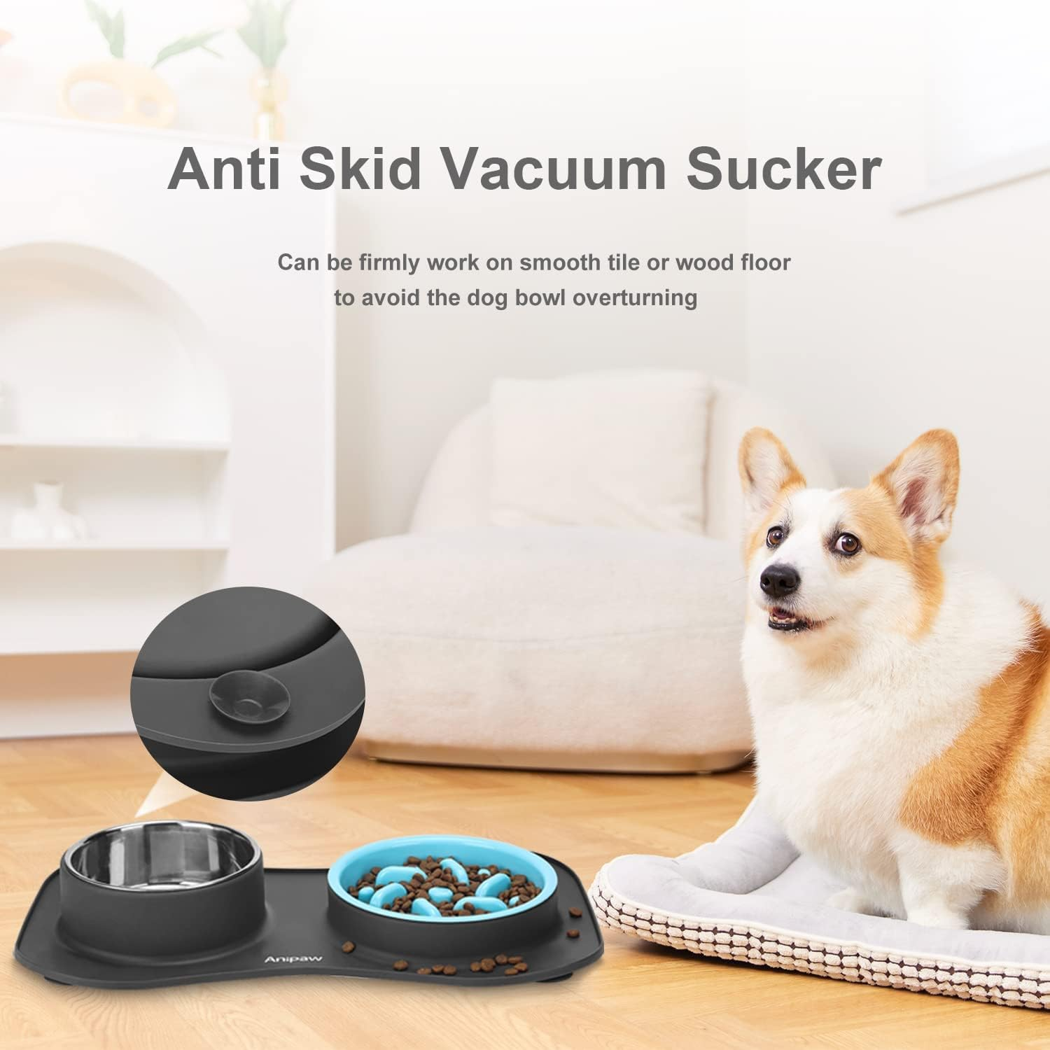 Non Slip Slow Feeder Dog Bowls Stainless Steel - No Spill Food Water Bowl for Small Medium Large Dogs, Raised Dog Feeder Bowl Fit Cats ﻿ image number 5