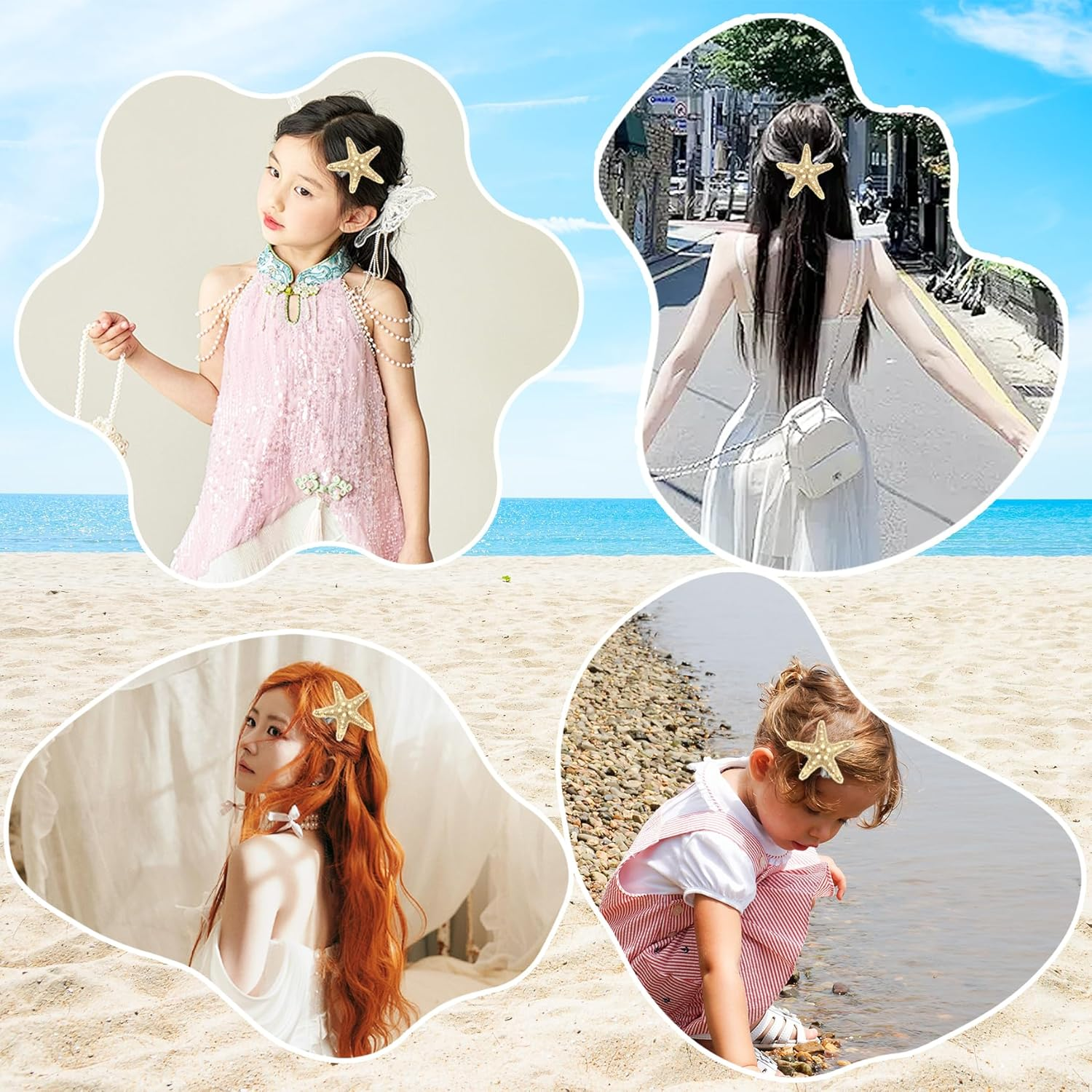 Pack of 4 Starfish Hair Clips, Beach Starfish Hair Pin Mermaid Hair Accessories Mermaid Accessories Women image number 1