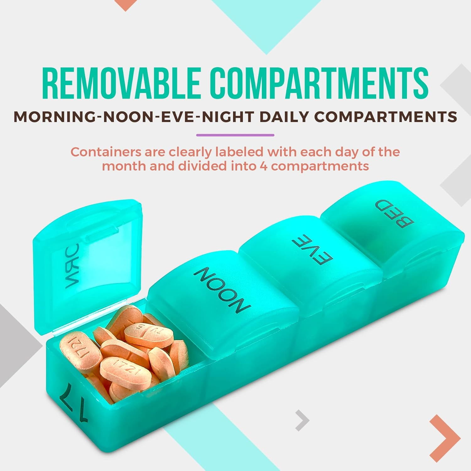 Month Pill Box Organizer - 4 Times-A-Day Morning-Noon-Evening-Night - Large 32 Daily Pill Cases with Compartments for Vitamins, Supplements, Medication -Travel Monthly Pill Organizer, Rainbow image number 1