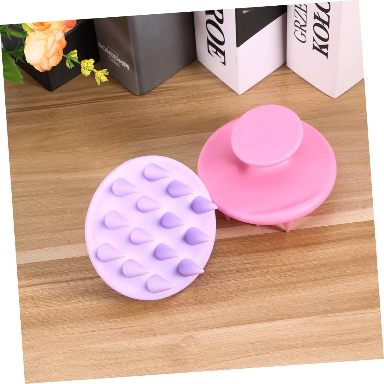 Obuyke 2Pcs Silicone Hair Scalp Massager Brush Set Exfoliating Shampoo Brush for Dandruff Treatment Stress Relief and Healthy Hair Growth Pink and Purple for Home and Salon Use image number 4
