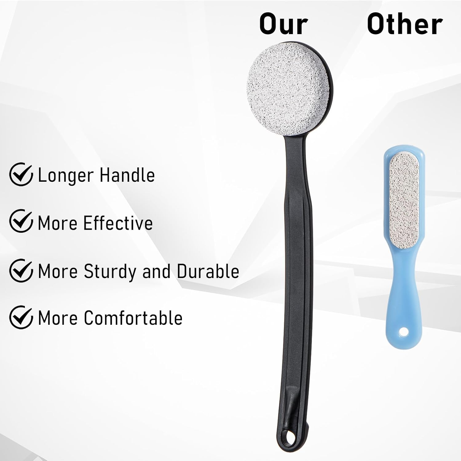 Foot Scrubber Pumice Stone for Feet with Long Handle 13.7" Hard Skin Callus Remover and Exfoliator for Dead Dry Skin, Softer & Smoother Feet, Pedicure Tool (Curved) Black image number 1