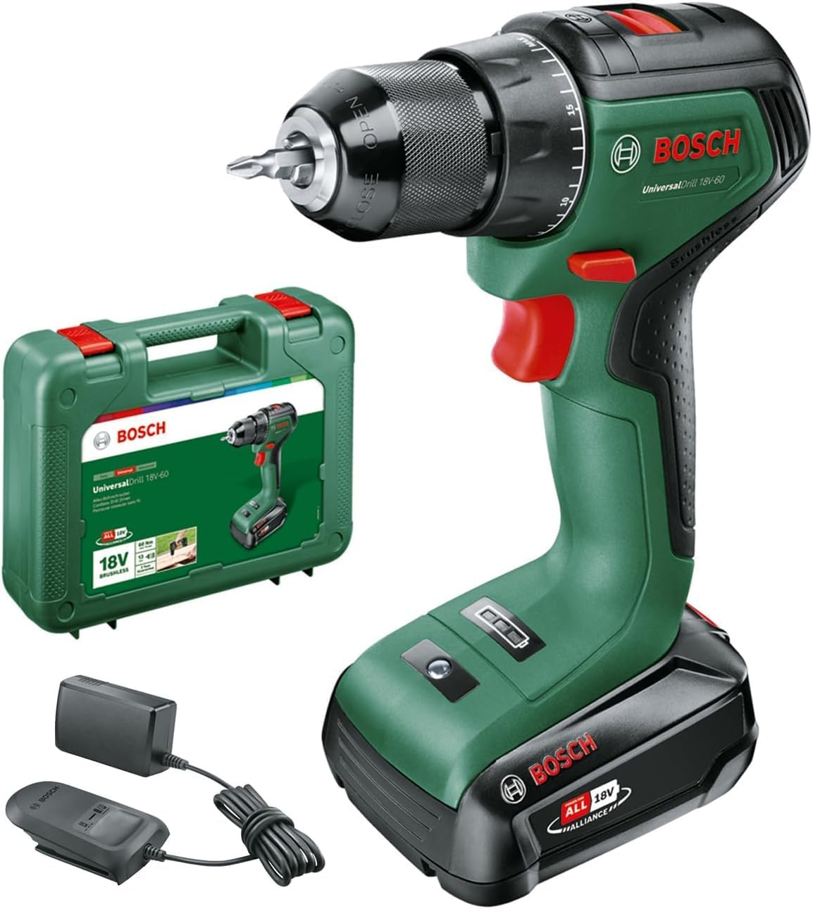Bosch Home & Garden 18V Cordless Brushless Drill Driver with 2.5Ah Battery, Charger and Case, 2 Speed, 20 Torque Settings, 60Nm, 13Mm Metal Chuck (Universaldrill 18V-60). Made in Europe image number 6