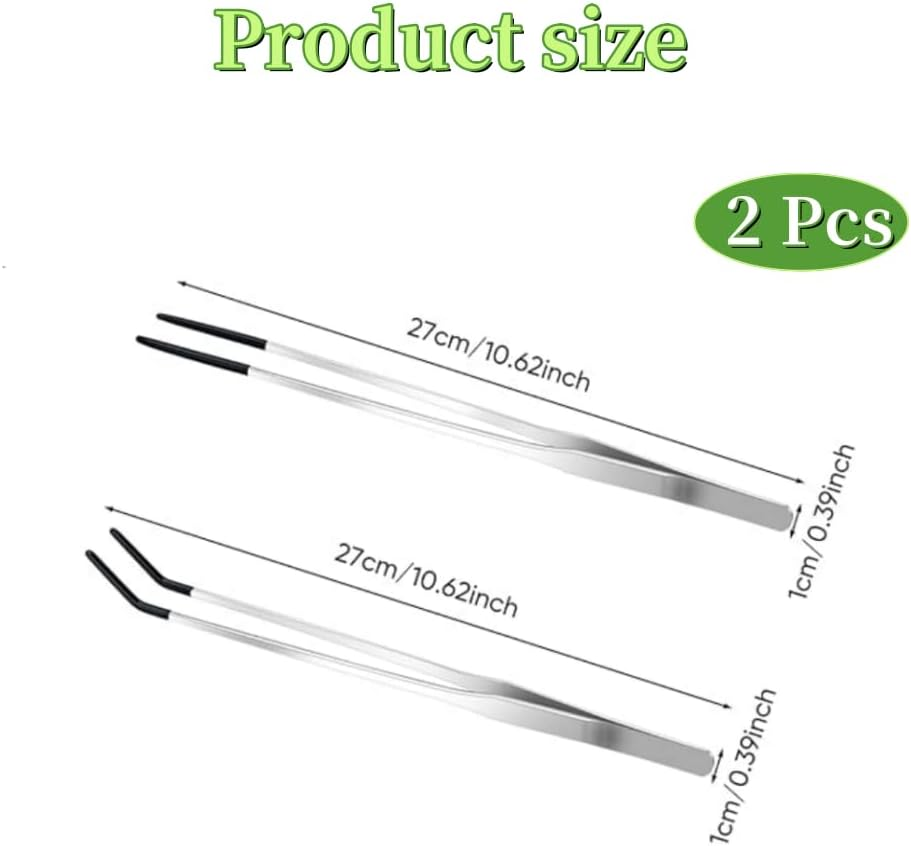 2 Pcs Reptile Feeding Tongs,Worms Tongs,27Cm/10.6" Straight and Curved Tweezers for Aquarium,Aquascape Tools, Stainless Steel Feeder Tools for Hold Bearded Dragon Lizards Reptiles