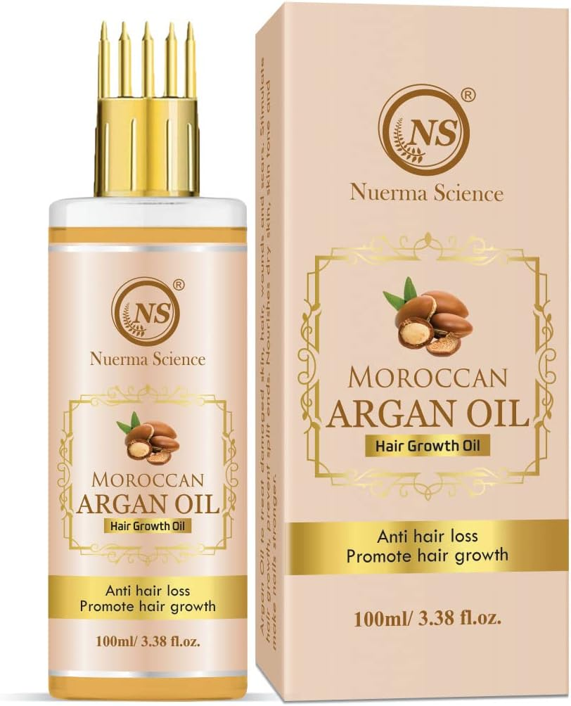 Nuerma Science Moroccan Argan Hair Oil with Comb Applicator for Healthy Strong & More Deep Root Nourishment Hair-100 ML