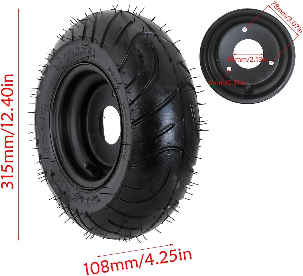 YC Yier 2Pcs 13X5.00-6 Tire and Wheel Rim Assembly 13X5-6 Lawn Mower Tire 3 Lug Rim 6" Go Kart Wheels Road Tire Tubeless for ATV Quad Buggy 4 Wheeler Scooter Mini Bike Garden Tractor Snow Blower image number 6