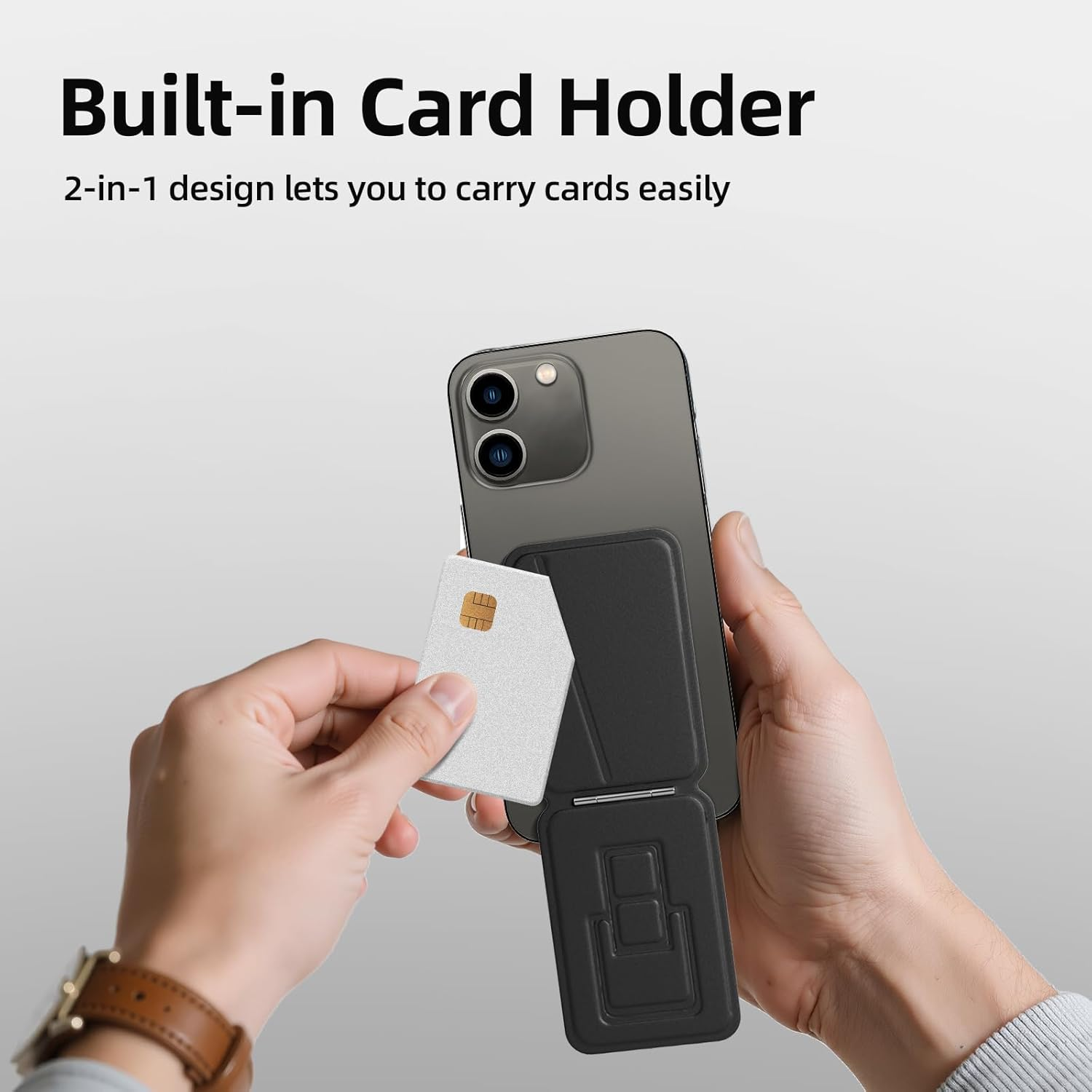 Bettdow Tripod Stand for Iphone 16/15/14/13/12 Series, Card Holder Wallet, Portable Phone Tripod Stand for Self-Vlogging, Surfing, Macro Photography, Video Calls, Phone Holder, Black image number 3