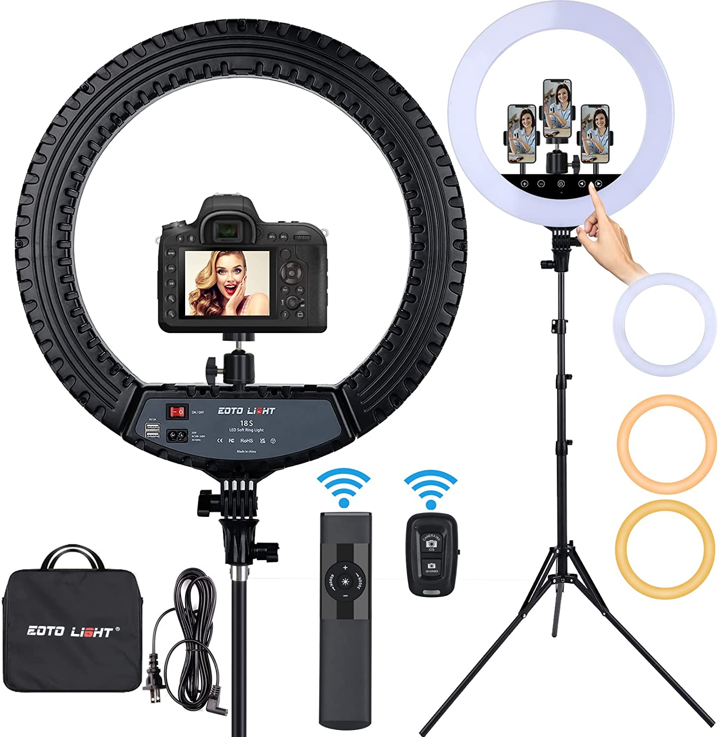 Upgraded 18 Inch LED Ring Light with Tripod Stand, Selfie Ring Light with Touch Panel for Makeup Studio Portrait Youtube Vlog Video Shooting with Carrying Bag and Remote Controller, CRI>90 image number 1