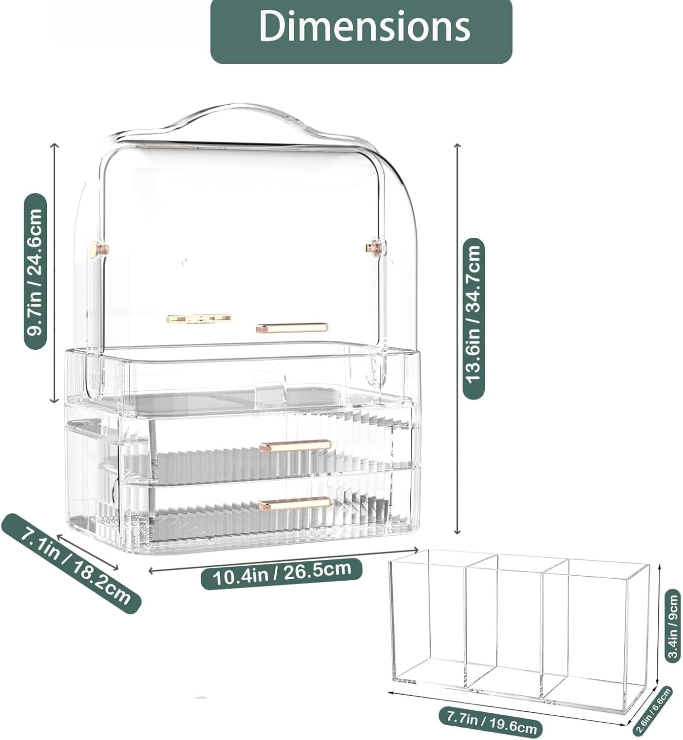 Makeup Organizer Bathroom Organizers and Storage, Clear Skincare Organizer with Lid and 2 Drawers, Cosmetic Organizer Countertop, Cosmetic Display Case for Vanity Bathroom Countertop. image number 1
