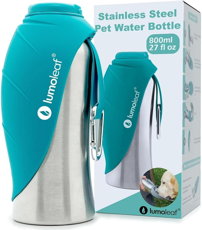 Lumoleaf Portable Dog Water Bottle 27 OZ, Stainless Steel Pet Travel Water Bottle Dispenser for Walking, Hiking and Outdoor, Portable Water Bowl for Large Dogs (Blue) image number 2