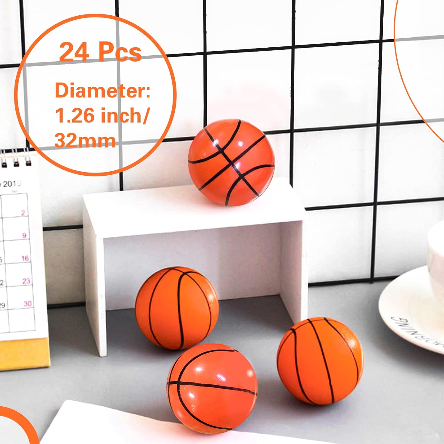 24Pcs Sports Bouncy Balls,Basketball Party Favors for Kids,High Bouncing Basketball Ball,Halloween Bouncing Balls for Party Favors,Ball Games,Stocking Stuffers(32Mm) image number 6