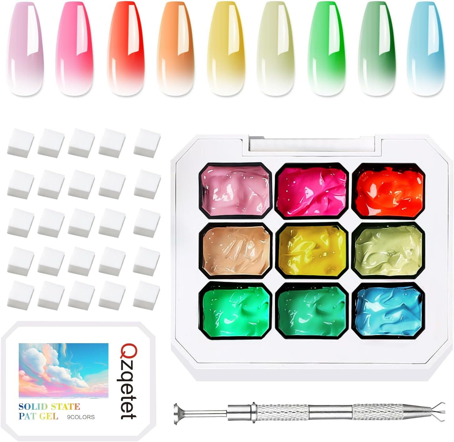 Ombre Gel Nail Polish Set - 9 Vibrant Colors for Gradient, Aura & Blush Nails - Beginner-Friendly Patting Gel, Long-Lasting, No Wipe, UV/LED Curing with Nail Sponges (03)
