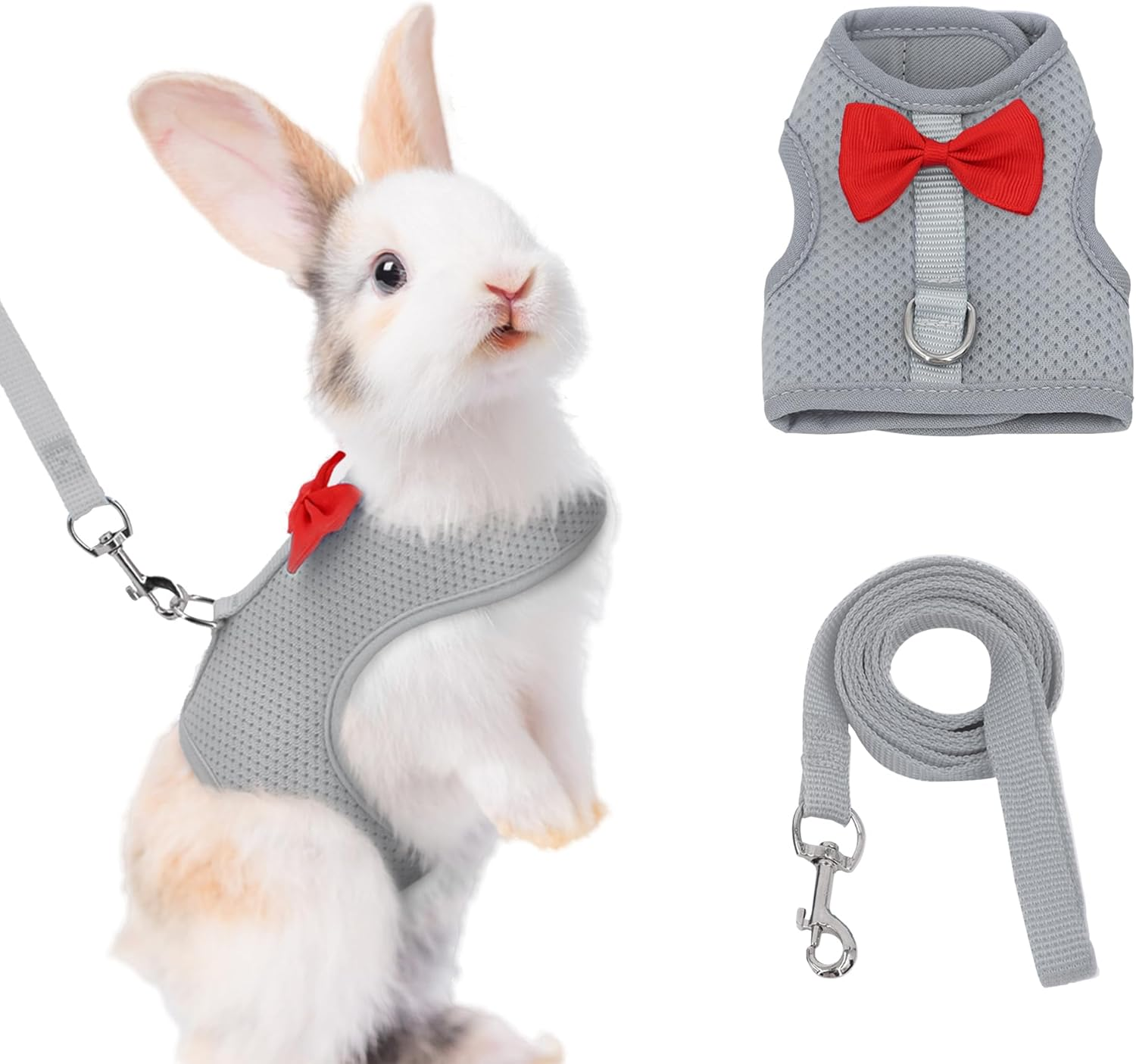 AIITLE Rabbit Harness and Leash Set with Cute Bow, Soft Breathable Mesh Vest Harness for Rabbits Kitten Ferret Puppy Small Pets Walking Supplies Pink S