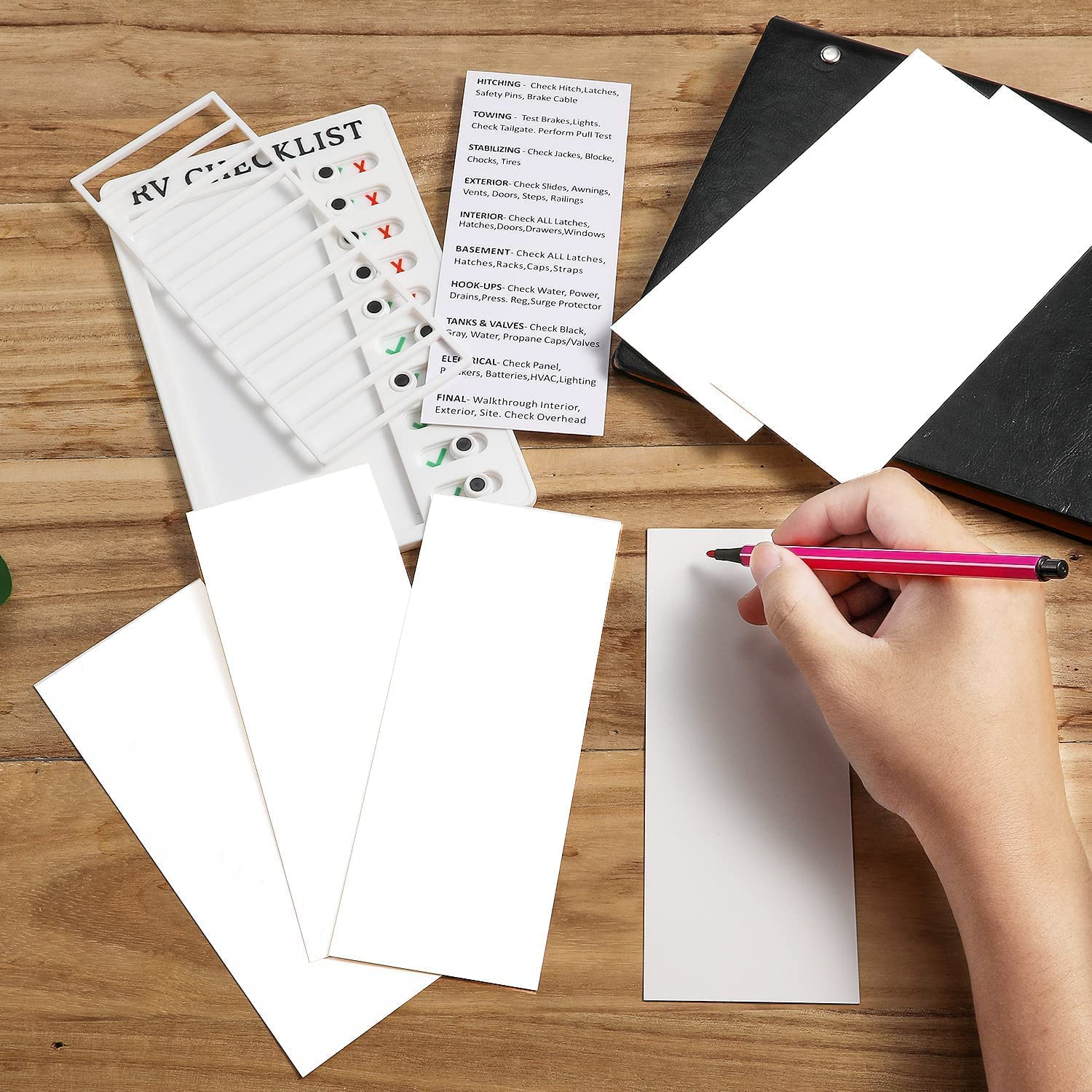 RV Checklist Memo Board,2Pcs Chore Chart Memo Boards,Detachable Message Board,Portable Memo Board,Chore Chart Detachable and Reusable Memo Note Board,Plastic Checklist Board with 5Pcs Blank Cards image number 1