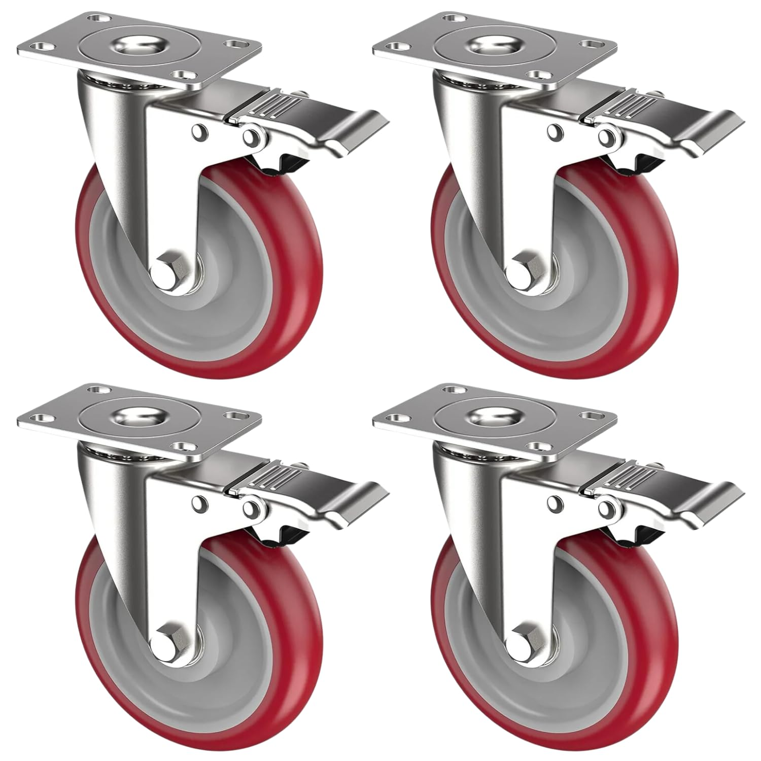 EZONEDEAL 5" Heavy Duty Swivel Casters Load 1500Lbs,Lockable Bearing Caster Wheels with Brakes,Swivel Casters for Furniture and Workbench，Set of 4 image number 2