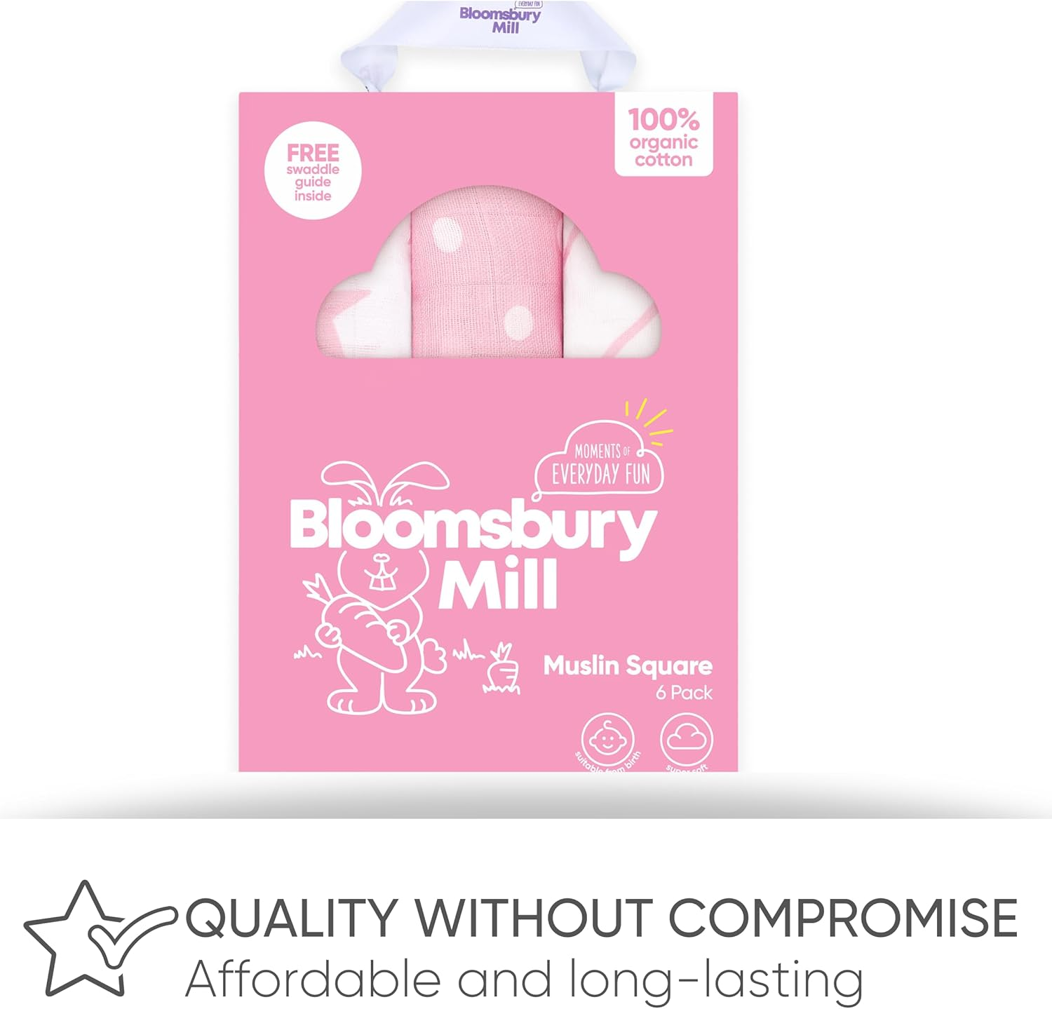 Bloomsbury Mill - Muslin Cloths for Baby - Soft 100% Organic Cotton Muslin Squares - Baby Muslins Pack of 3 - Large Burp Cloths - Newborn Essentials - Pink & White - 70X70Cm - Animal Print image number 6