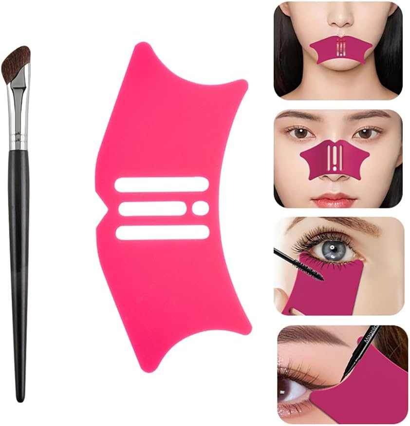 Alainzeo Nose Shadow Tool, 2Pcs Nose Contour Brush Set, 4 in 1 Silicone Nose Shadow Highlighter Template Tool, Beginners Friendly, Rose Red
