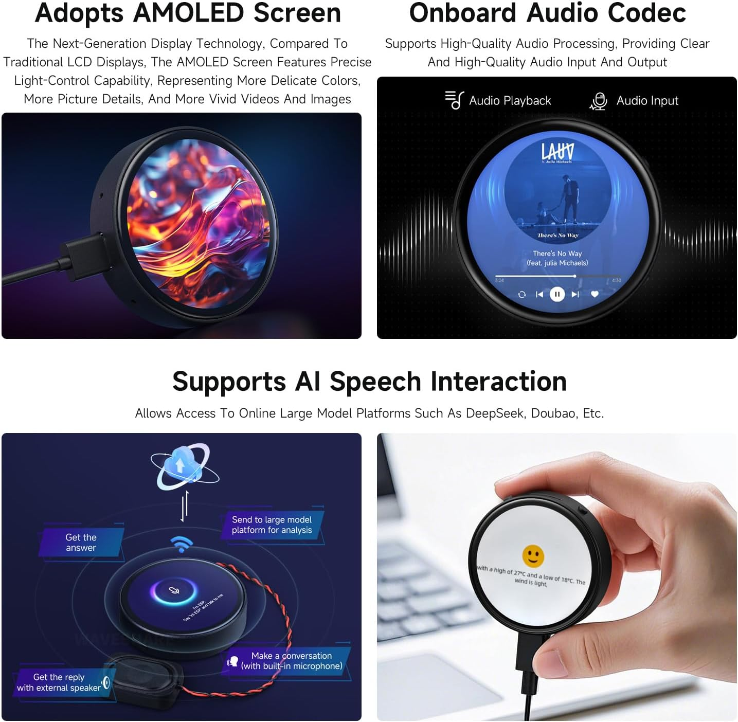 Waveshare ESP32-S3 1.75Inch AMOLED round Touch Display Development Board, 32-Bit LX7 Dual-Core, 466&times;466, QSPI, Dual Digital Microphones Array, ESP32 with Display, with Case image number 6