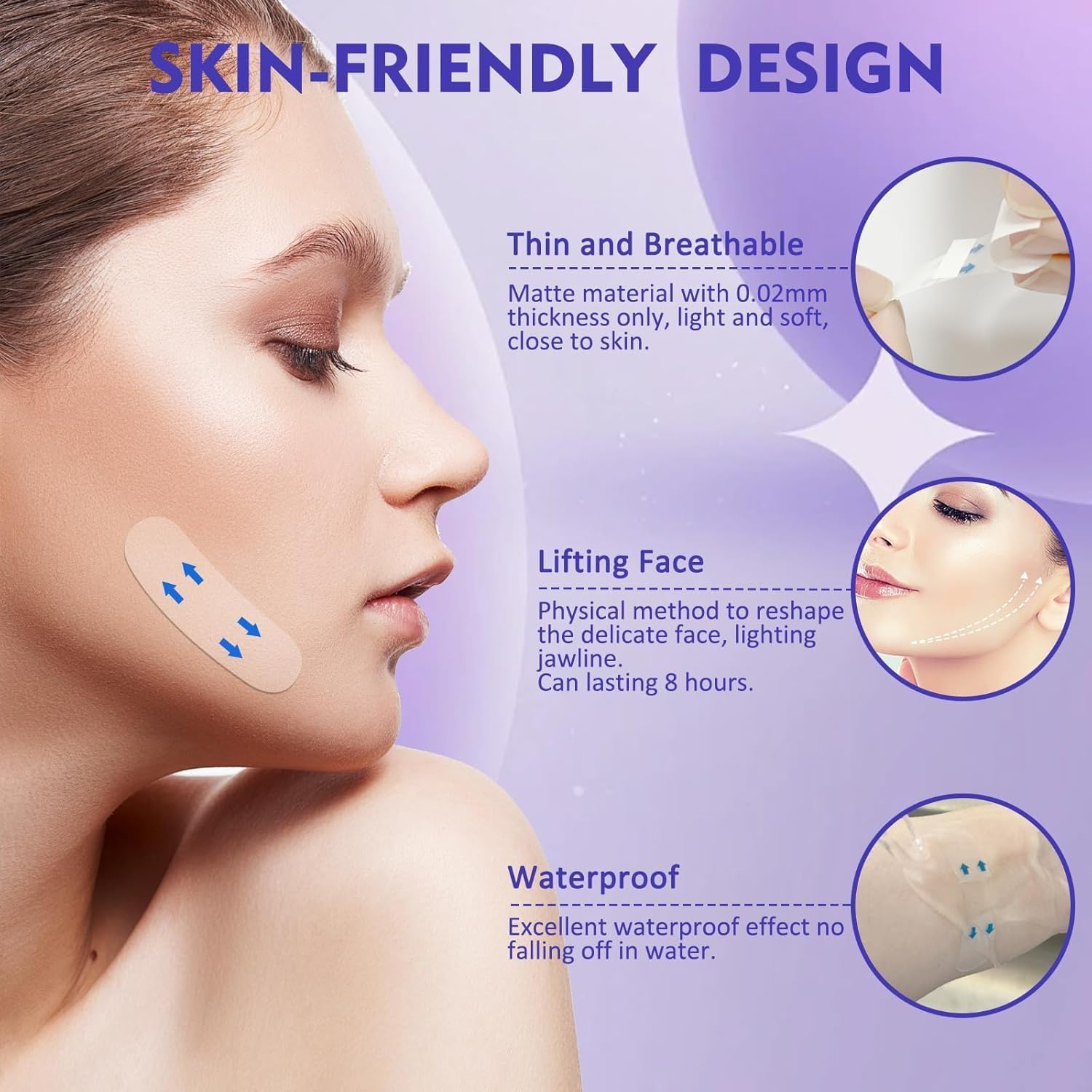 Face Lift Tape Invisible - Instant Face Lift & V Shape Contour - Overnight Wrinkle Patches for Forehead, Neck & Double Chin- Anti-Aging Skin Tightening Tape to Hide Wrinkles & Fine Lines (120PCS) image number 3