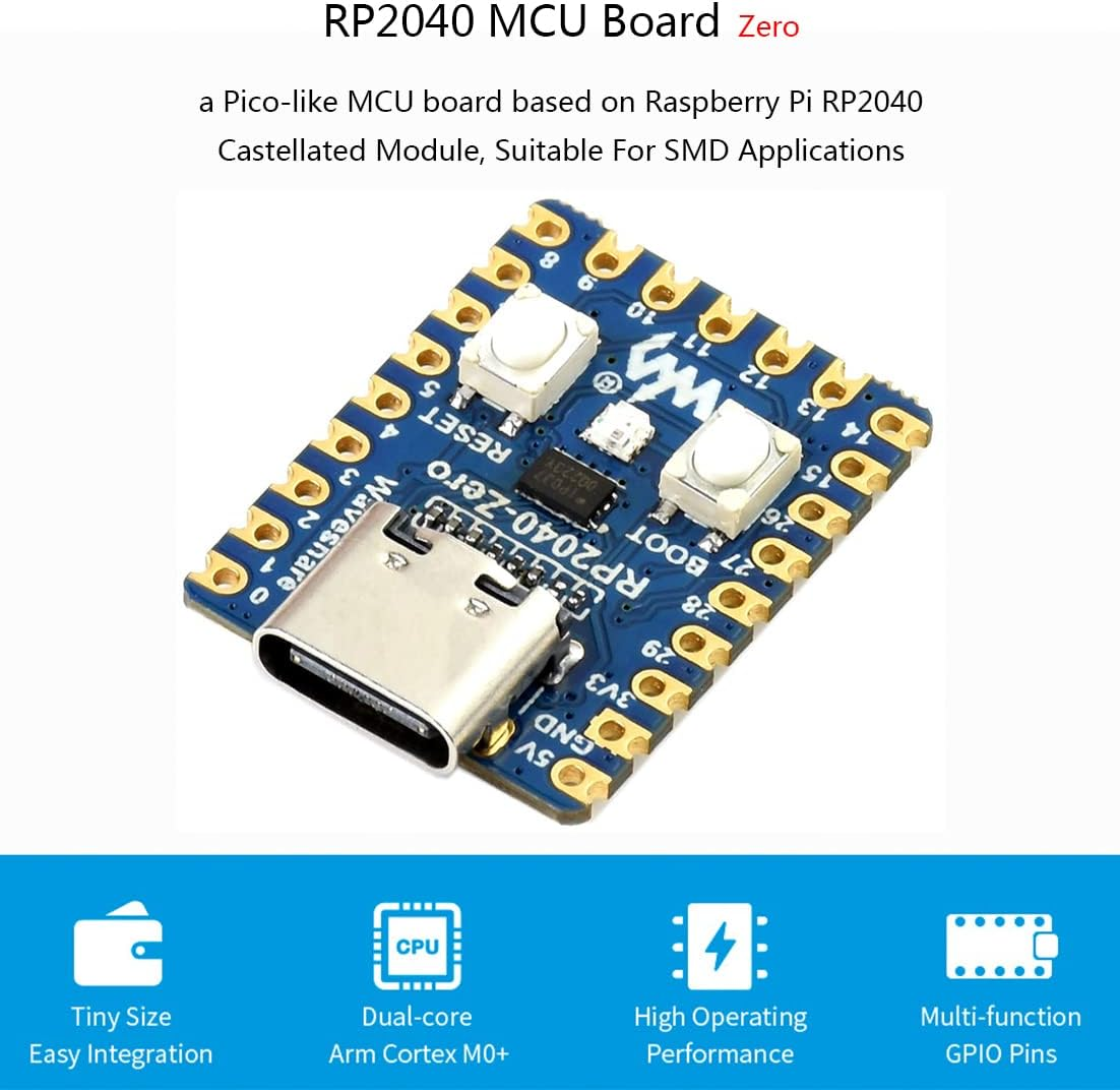 2PCS Rp2040-Zero Mini Board, Pico-Like MCU Board Based on Raspberry Pi MCU RP2040, Dual-Core Arm Cortex M0+ Processor, Onboard 2MB Flash Memory, Type-C USB Connector, Support C/C++，Micropython image number 2