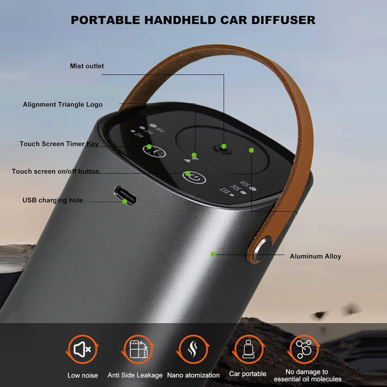 Waterless Diffusers for Essential Oils, Nebulizing Diffusearomatherapy Machine With, 2000Mah Portable Smart Car Aromatherapy Diffuser USB Charging