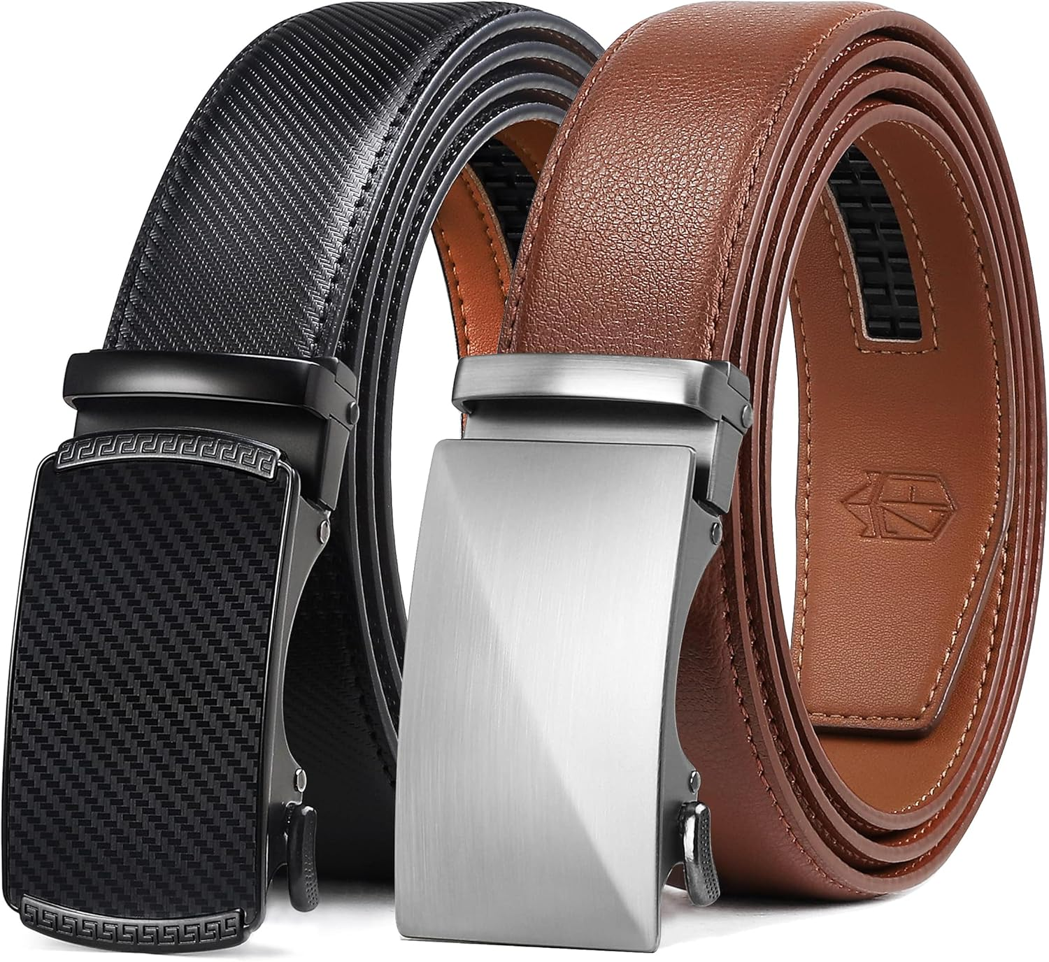 Zitahli Mens Belt Leather 2 Pack - Ratchet Belt for Men Dress Pant Shirt Oxfords,Micro Adjustable Brown Belt,Trim to Fit