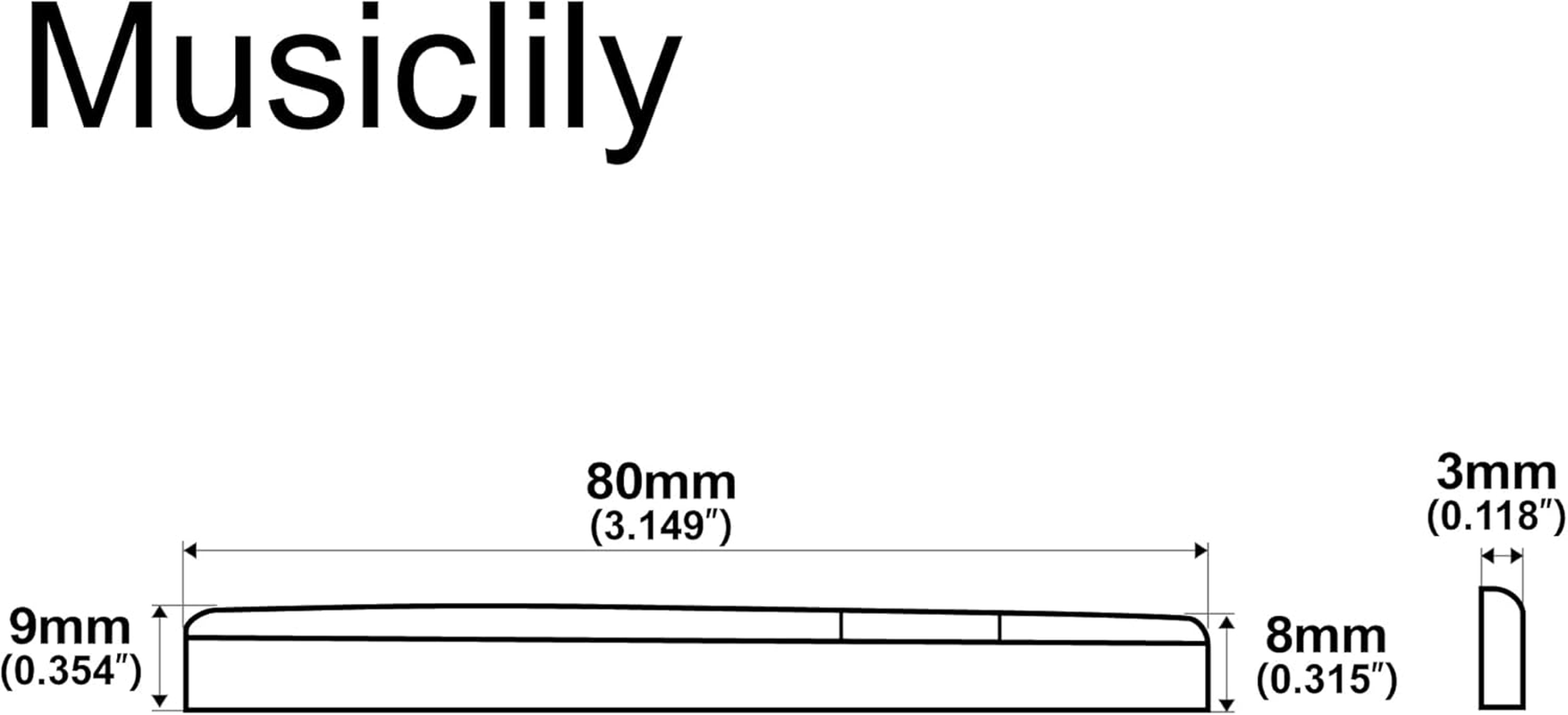 Musiclily 6 String Classical Guitar Bone Saddle,Dj-06 80X3X9/8Mm (2 Pieces) image number 5
