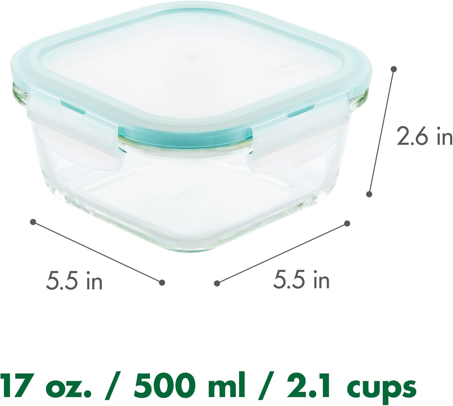 Locknlock Boroseal Square Oven Glass Food Container 500Ml Capacity, Borosilicate Glass, Heat Resistant to 400&deg;C, Patented Four-Hinge Locking System,100% Airtight, Leak-Proof Storage - Clear image number 6