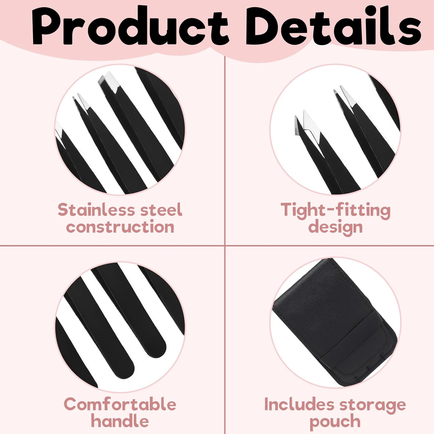5-Piece Eyebrow Grooming Kit for Women and Men, Stainless Steel Eyebrow Scissors and Tweezers Set with PU Storage Bag - Professional Quality Eyebrow Trimming Tools for Flawless Brows image number 4