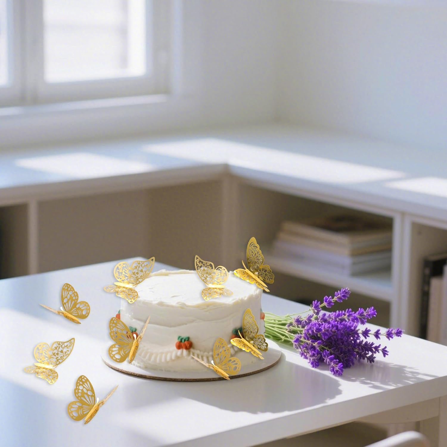 72PCS 3D Butterfly Wall Decorative Stickers 3 Sizes 3 Styles Butterfly Party Decorations Removable Birthday Decorations DIY Gifts Suitable for Girls Bedroom Living Room Study Bathroom (Gold) image number 6