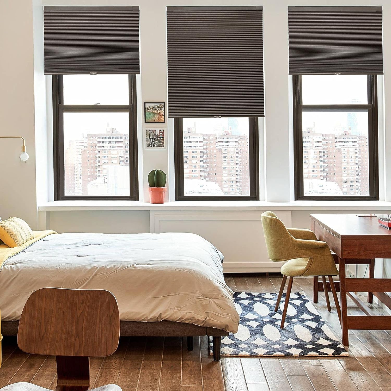 Lazblinds Cordless Cellular Shades No Tools No Drill Blackout Cellular Blinds for Window Size 27" W X 64" H, Dark Coffee image number 4