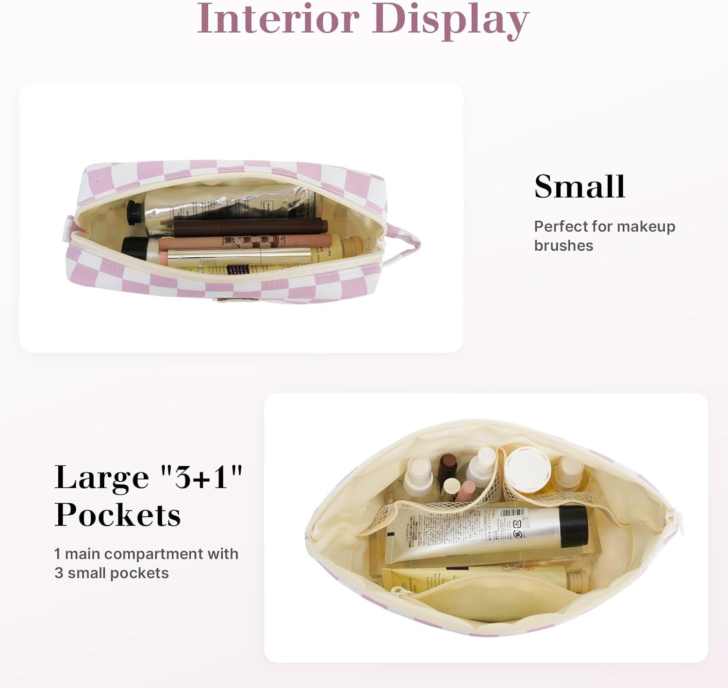 LIAN Initial Makeup Bag Set Checkered Makeup Bag Personalized Cosmetic Bags Makeup Travel Bag 10 11 12 13 14 16 18 Years Old Birthday Gifts for Women Teen Girl Gifts Trendy Stuff(Pink-C) image number 2