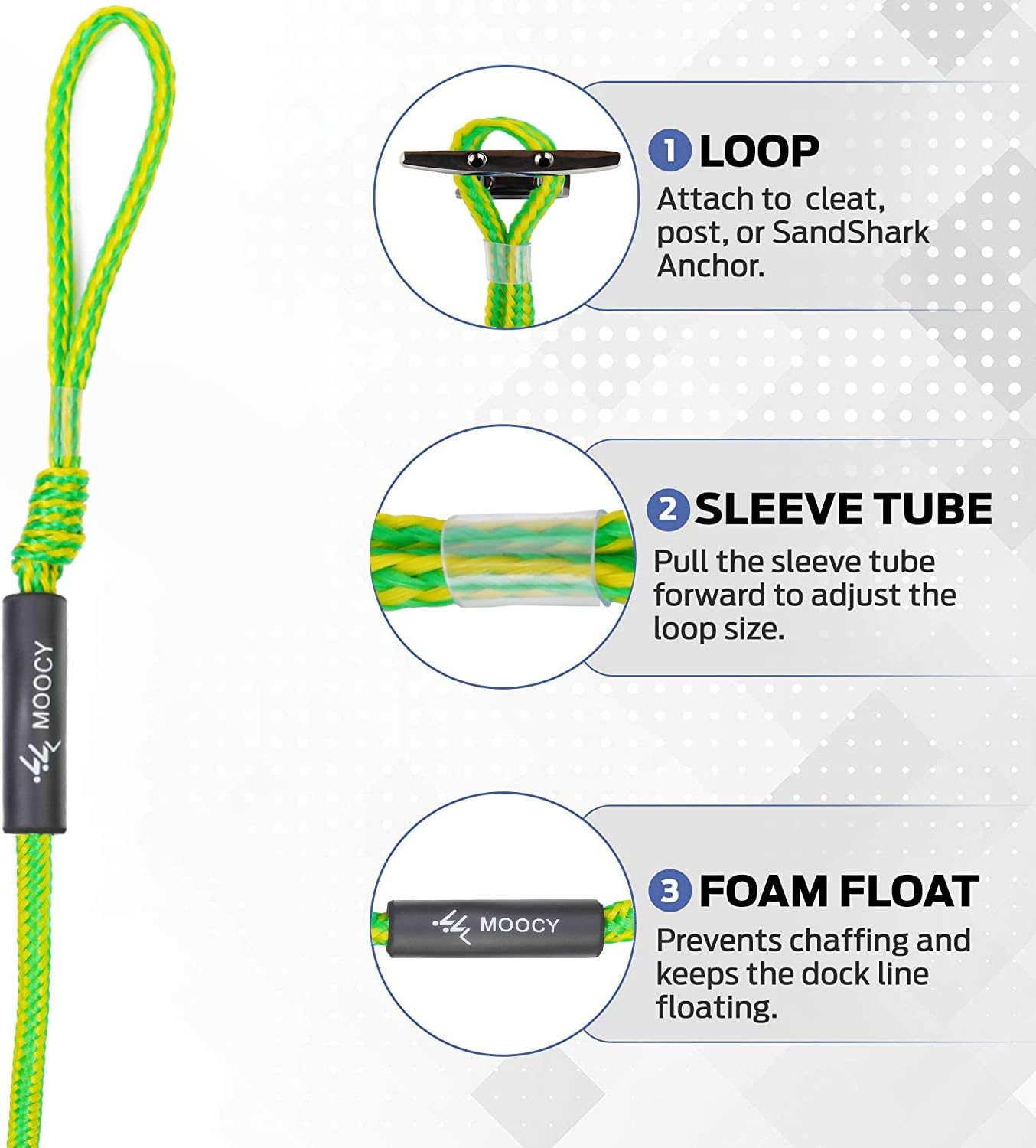MOPHOEXII Premium Bungee Dock and Anchor Line Stretches 4-5.3 Ft-Absorbs Shock to Cleats, Docks, Pylons, and Anchors. Reduces Pull for Your Boat, Seadoo，Pontoon, PWC, Jet Ski, Kayak (Green-2Pcs) image number 6