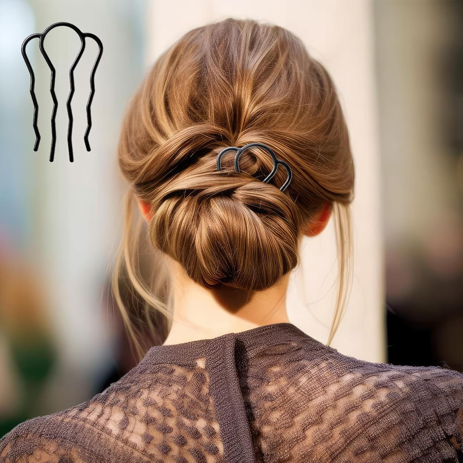 6 Piece Metal Hair Fork French Twist Comb for Updo Bun Hair Side Combs U-Shape Haire Fork Clip Hairs Styling Tool Messy Bun Maker Vintage Hairstyle Accessories for Women Hairs Accessories (Black) image number 5