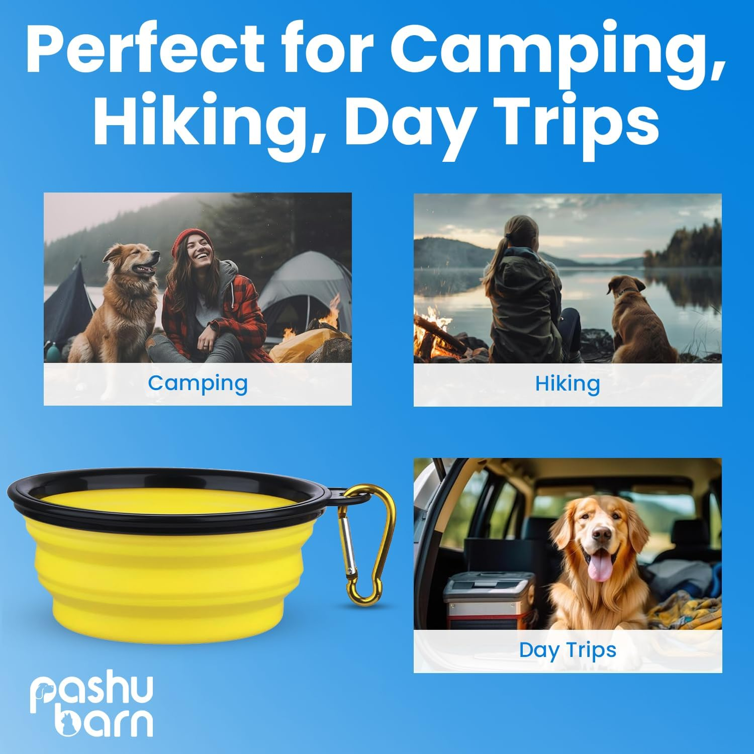 Set of 2 Collapsible Dog Bowls for Food & Water - Extra Large 1000Ml and Small 350Ml- Portable, Foldable Travel Dishes with Leash Attachment-Ideal for Puppies - Yellow (XL) & Black (Small) image number 6